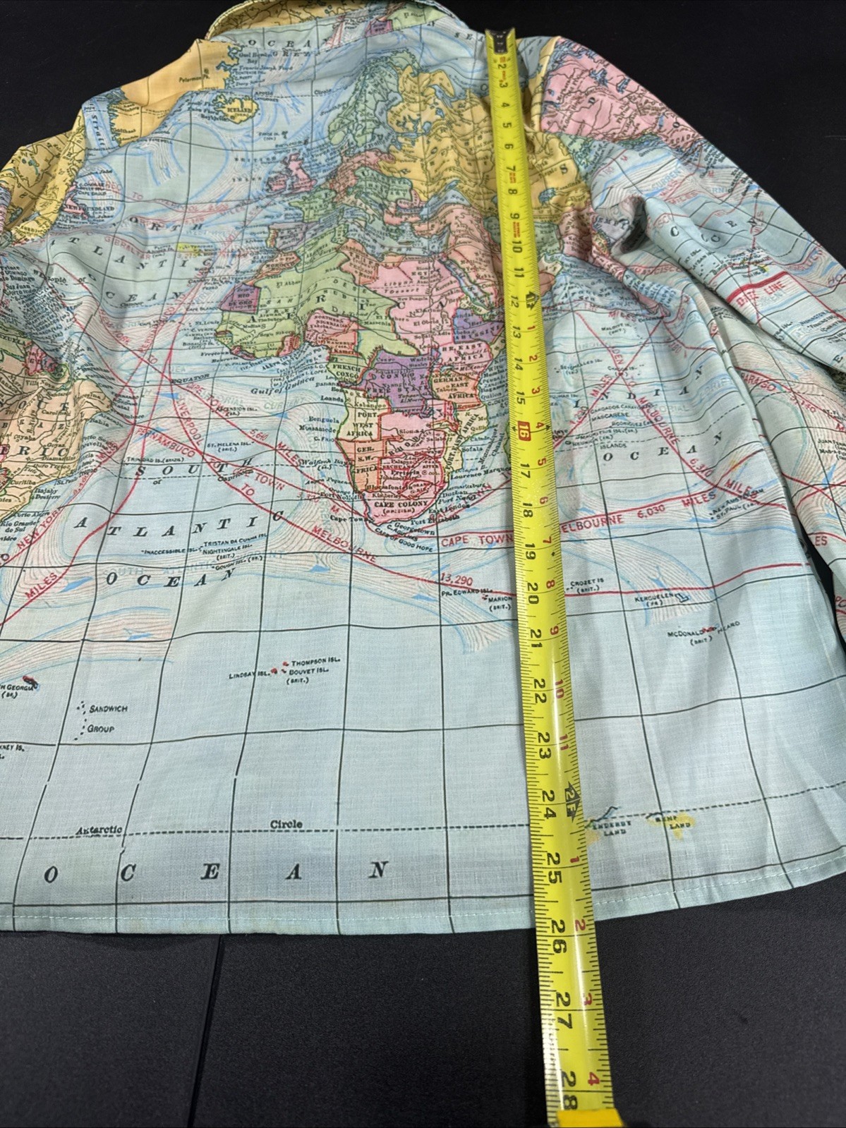 Miss Look Linen Button Down World Map Long Sleeve Blouse Women’s Size Medium