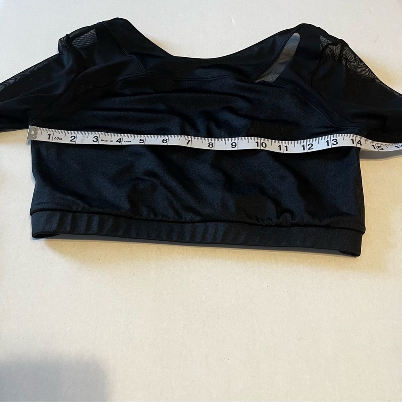 Balera Black Mesh-Sleeve Dance Crop Top Sports Bra Medium