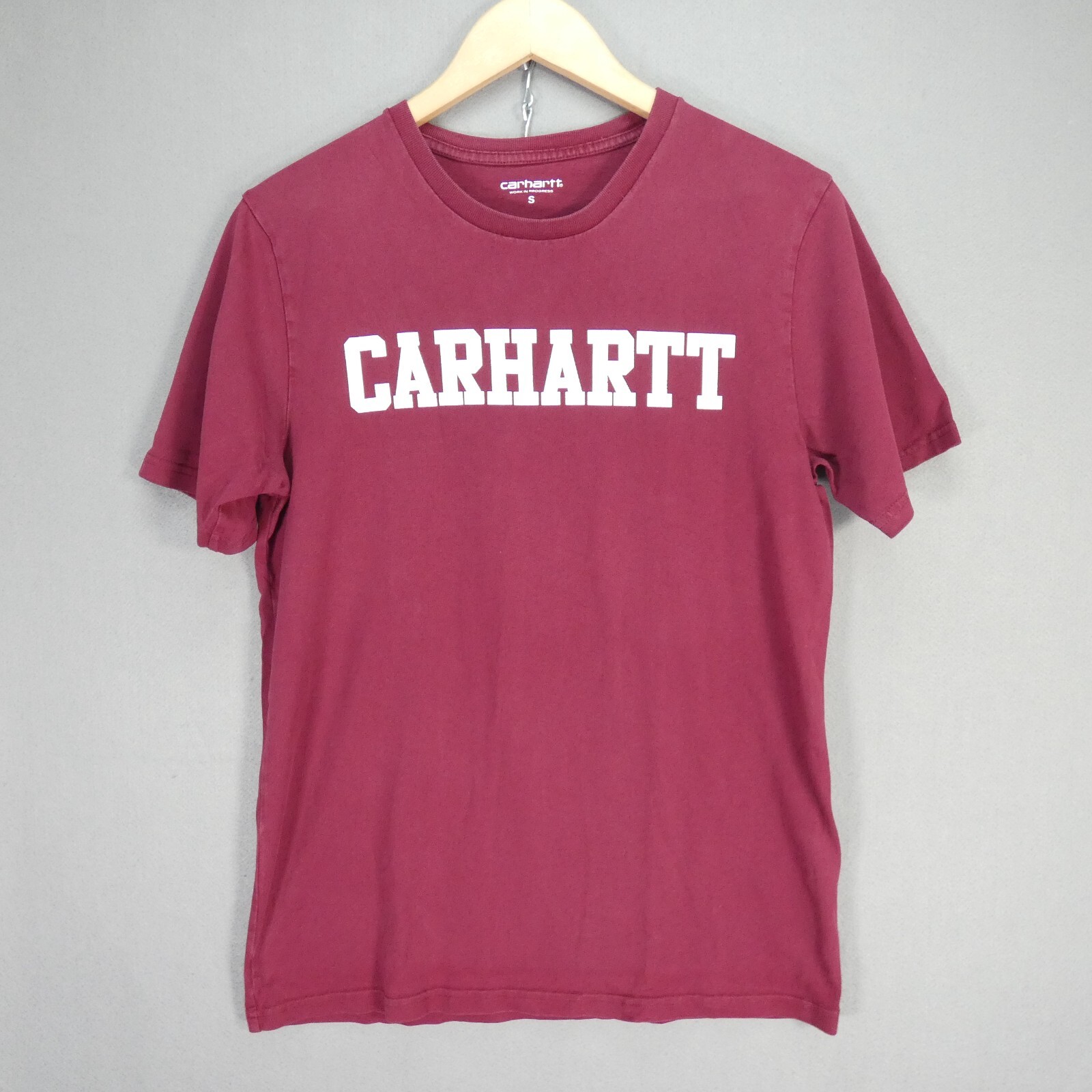 Carhartt T Shirt Mens Red Burgundy College Short Sleeve Logo 100% Cotton size S