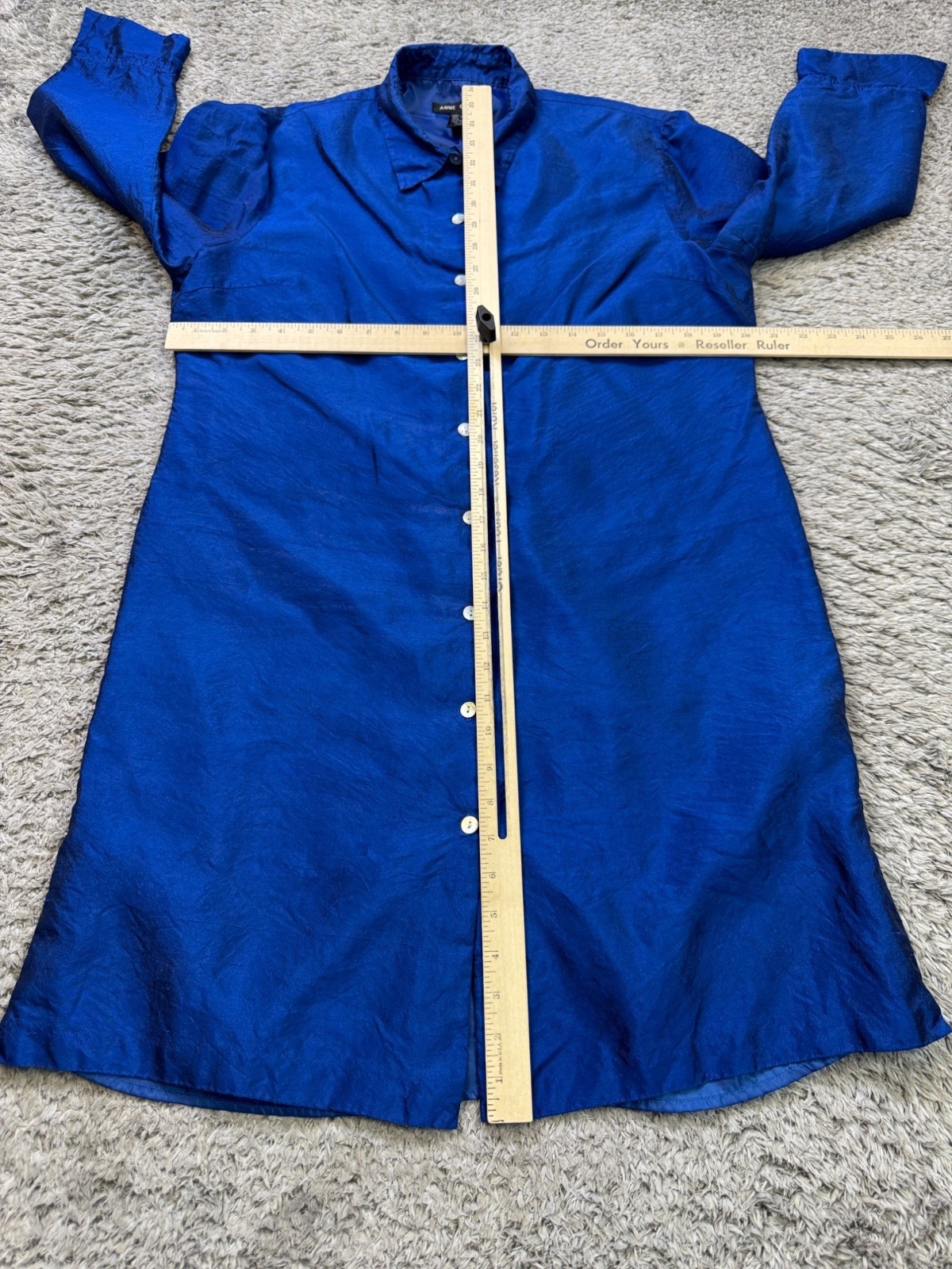 Anne Carson Top Women Large Royal Blue Silk Satin Button Front Lagenlook Tunic