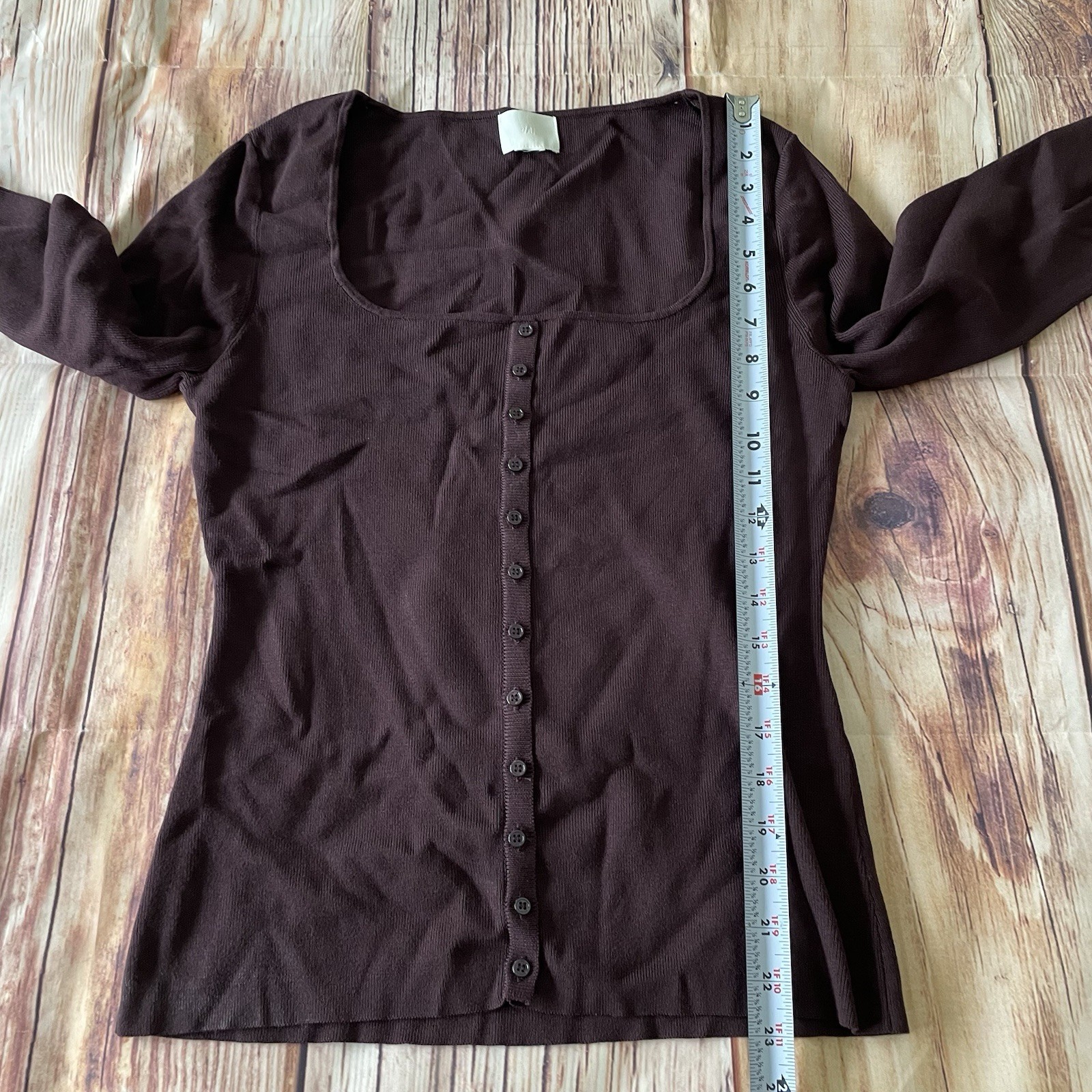 H&M Burgundy Ribbed Square Neck Long Sleeve Top Size Medium Knit
