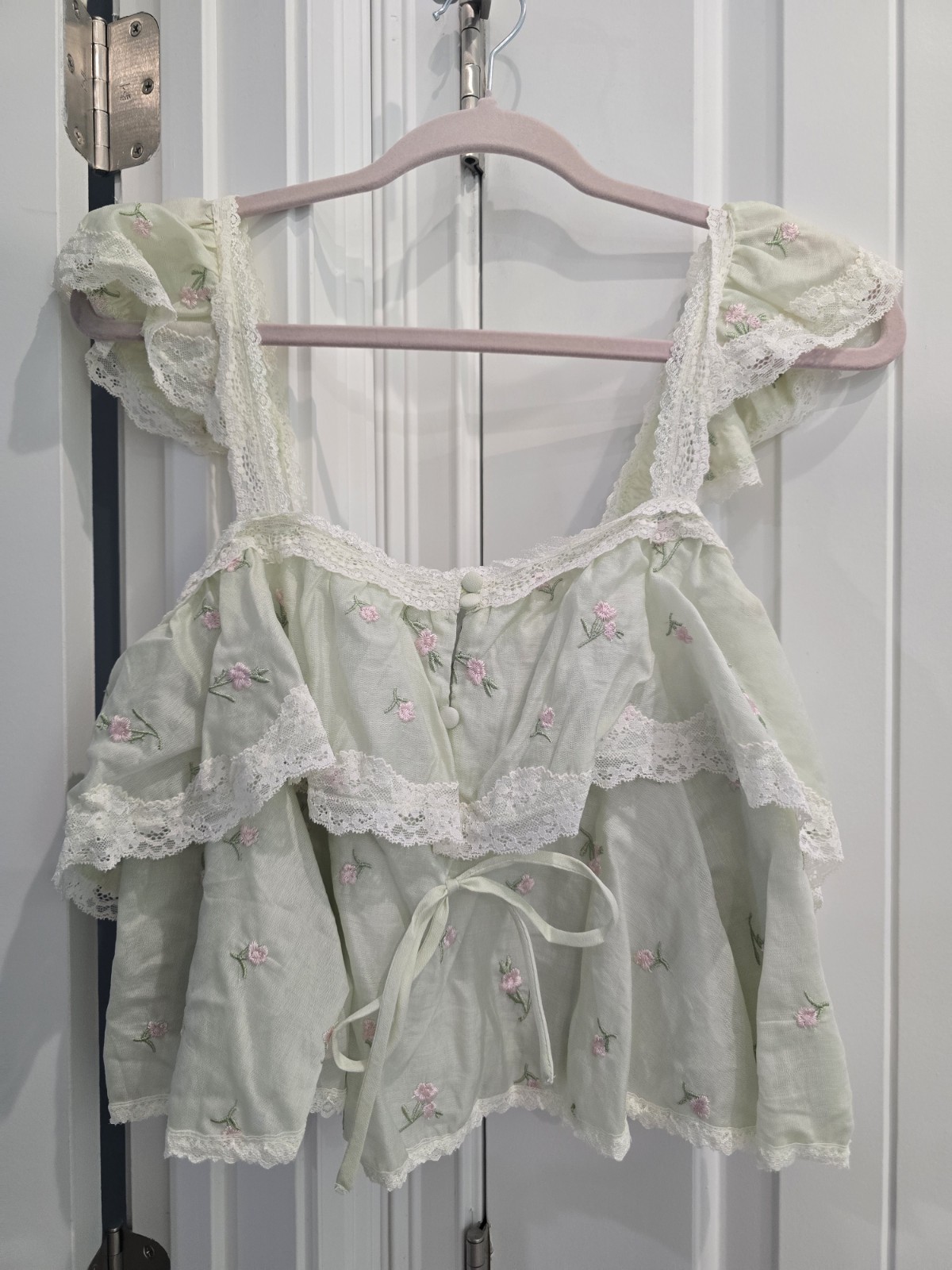 Light Green MABLE top with Lace And Floral Detailing Size Large