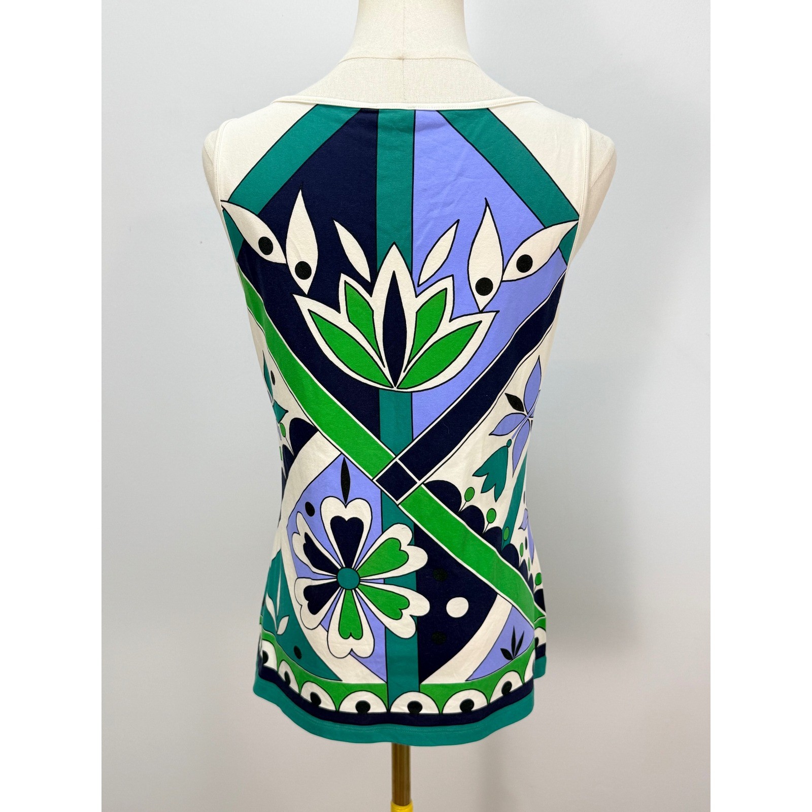 Talbots Geometric Floral Print Sleeveless Shell Top Green Blue White Tank S