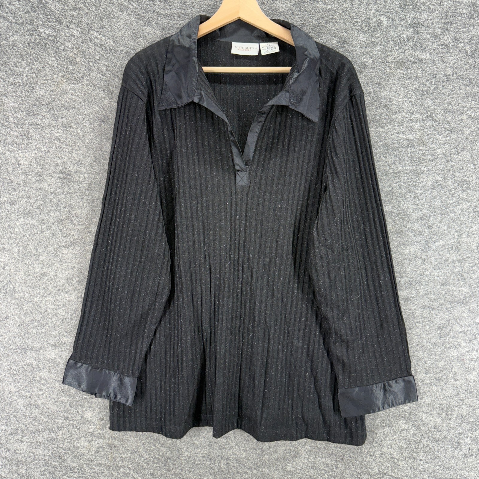 Jaclyn Smith Blouse Women 3X Plus Black Collared Long Sleeve Classic Solid