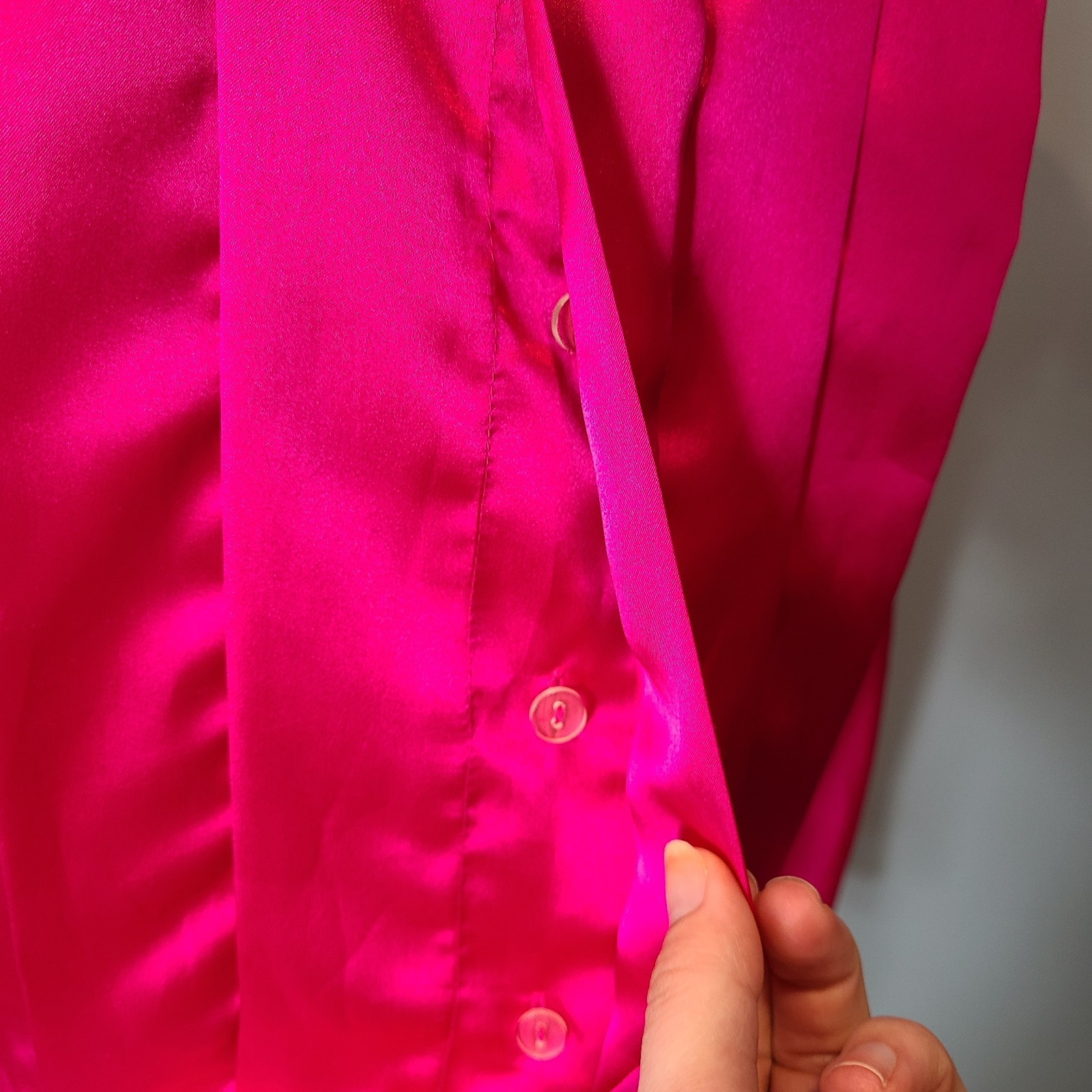Vtg 80s 90s Top Satin Pink Pleated Retro Pink Statement Tailored Collared Sz M