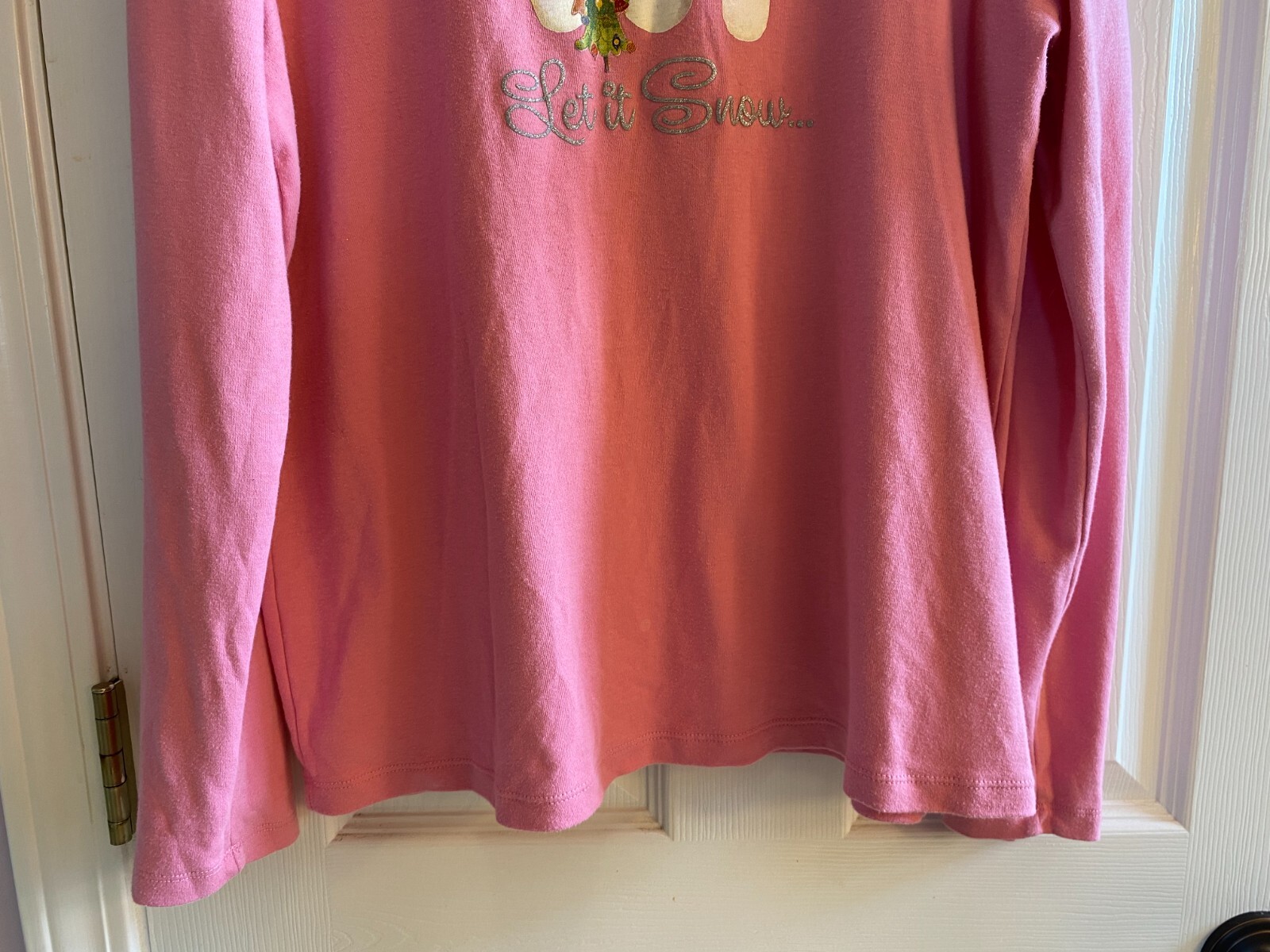 Christmas Yule Blouse Top Cotton Jersey Snowmen “Let It Snow” Pink XL EUC R393
