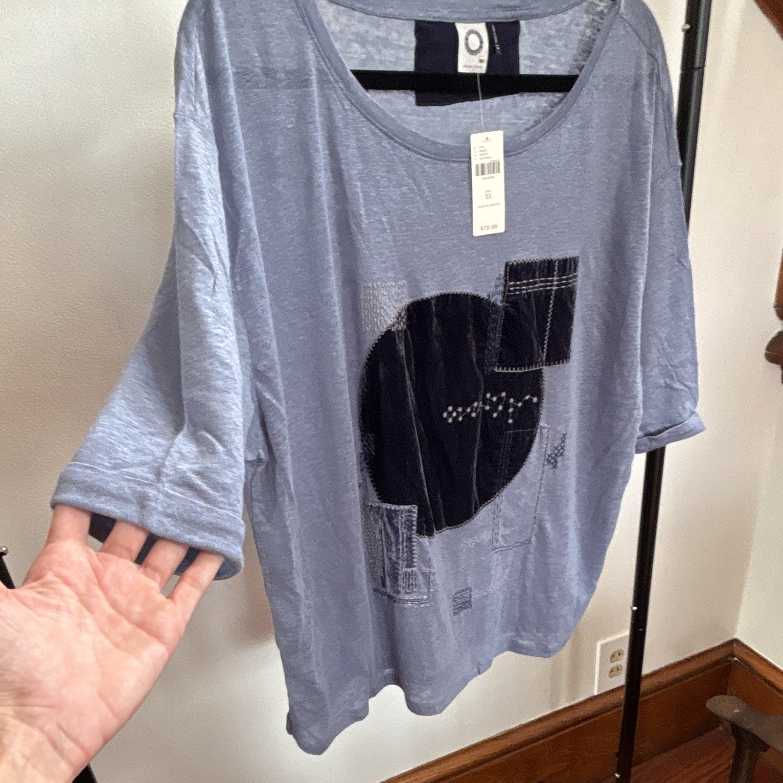 Anthropologie Akemi + Kin Women’s XL Blue 100% Linen Scoop Neck Pullover Tee