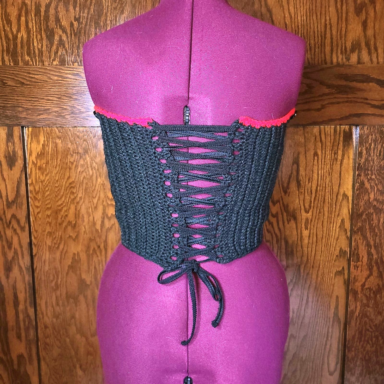 Handmade Tube Top Removable Sleeves Black Red Corset Tie Back Size M/L