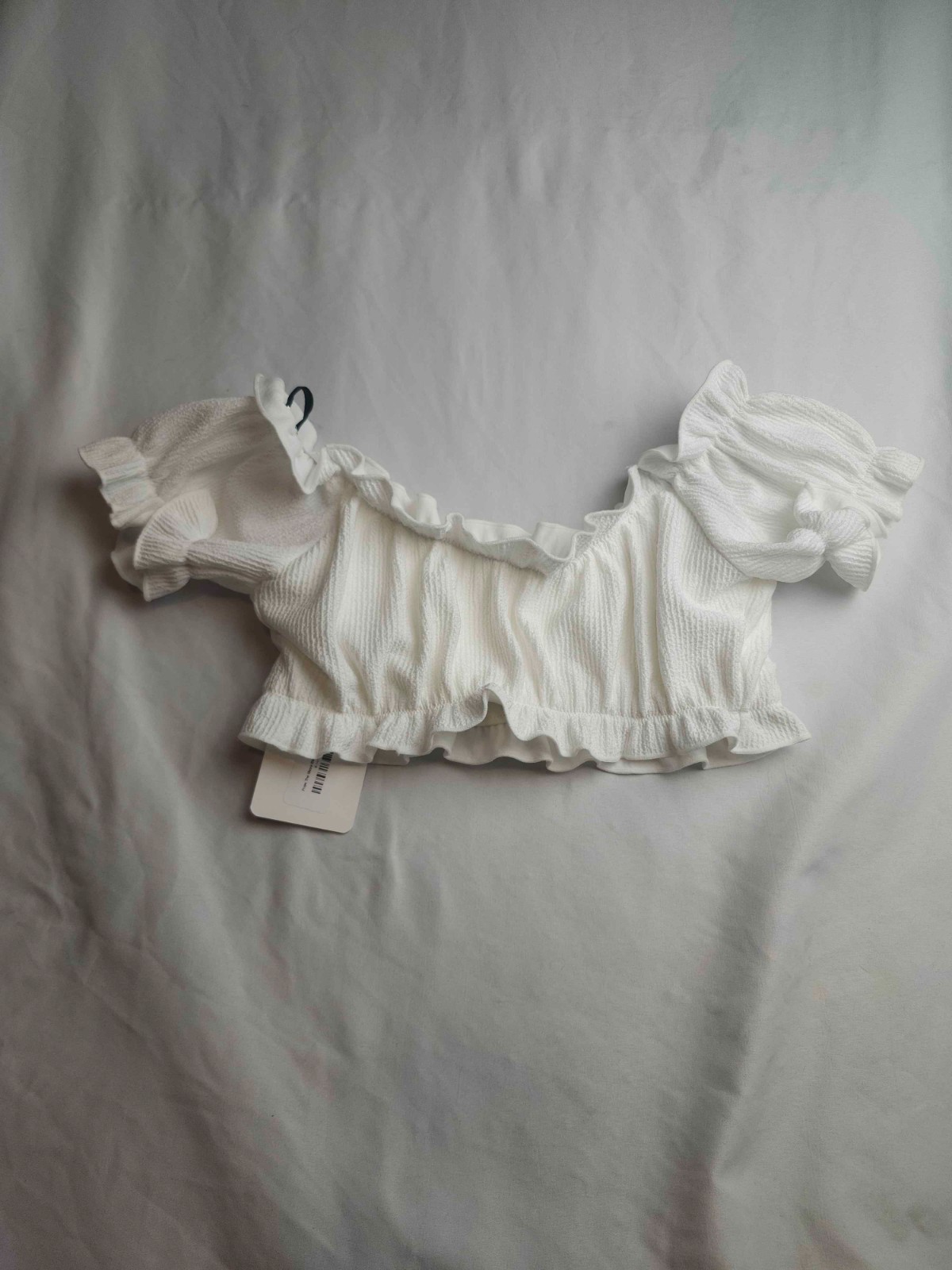 Perfectly Priscilla Off The Shoulder Crop Top Small White Knit Smocked Boho NWT