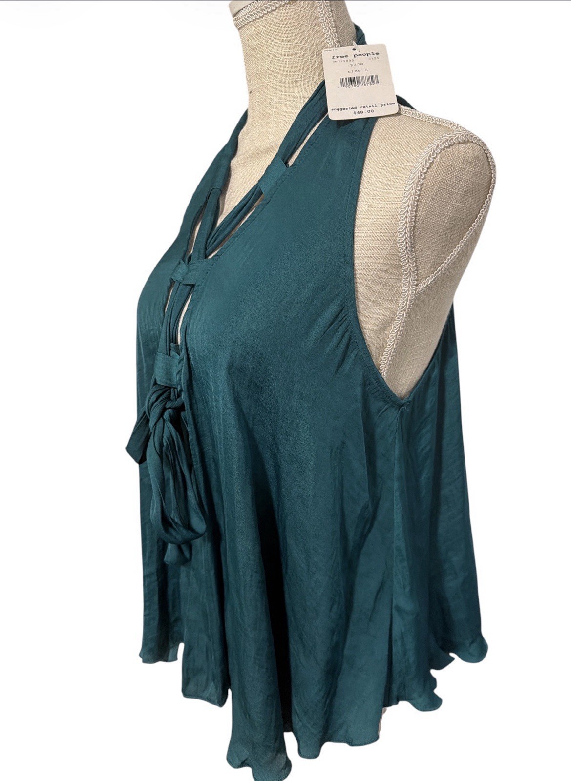 Free People Teal Halter Neck Tie-Front Sleeveless Blouse Top Womens S