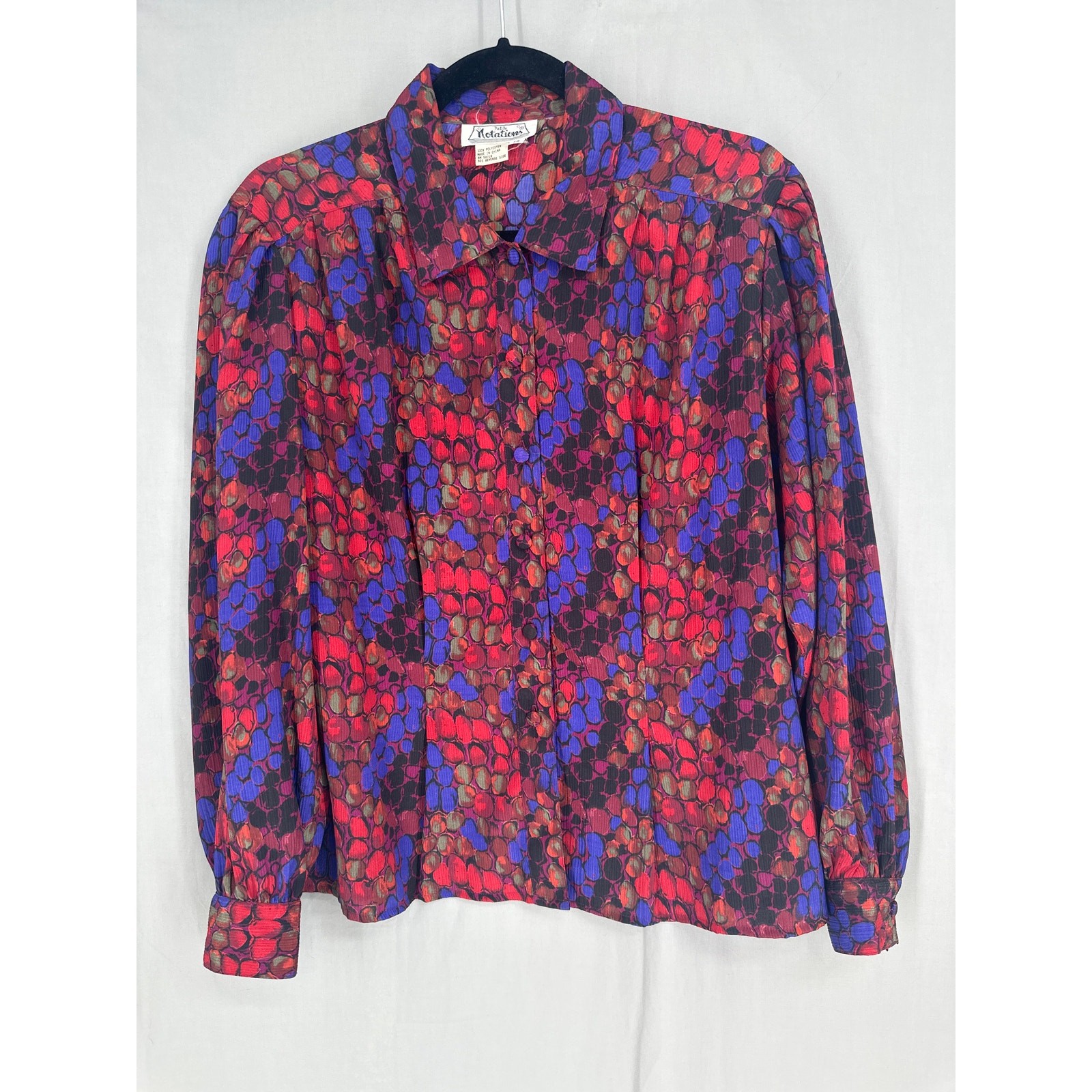 70s Vintage Top Womens Medium Red Button Retro Colorful Long Sleeve Boho