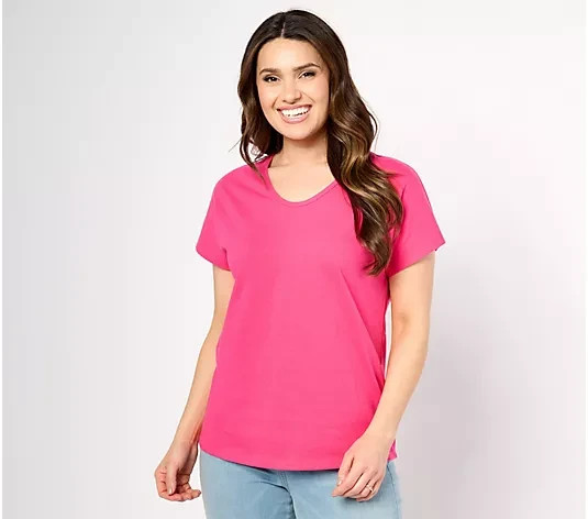 Denim & Company Top Womens Small S Pink Cotton Jersey Dolman Sleeve Casual