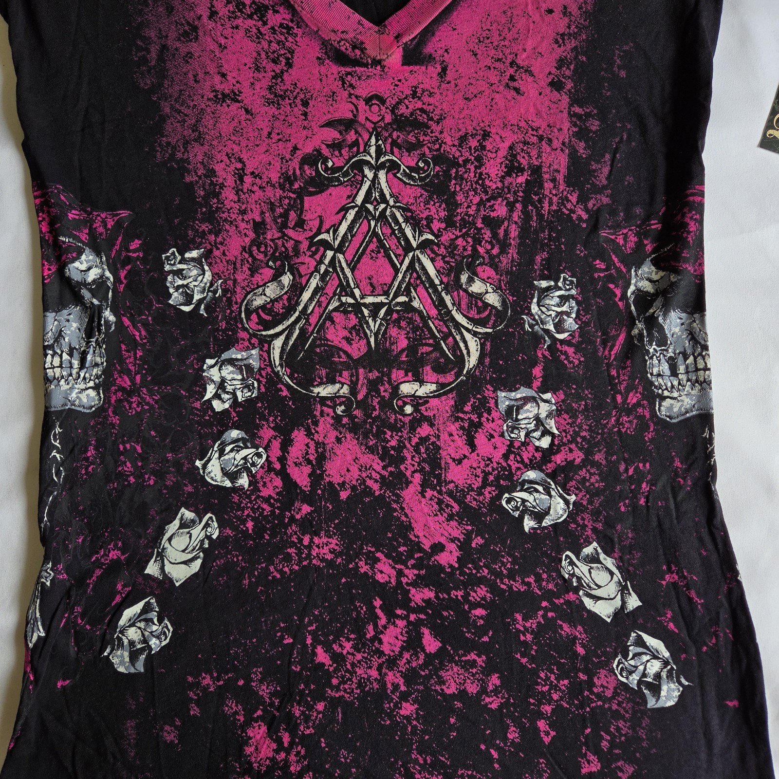Archaic By Affliction Death Chase Y2K Grunge Biker Black L VNeck Graphic T-Shirt