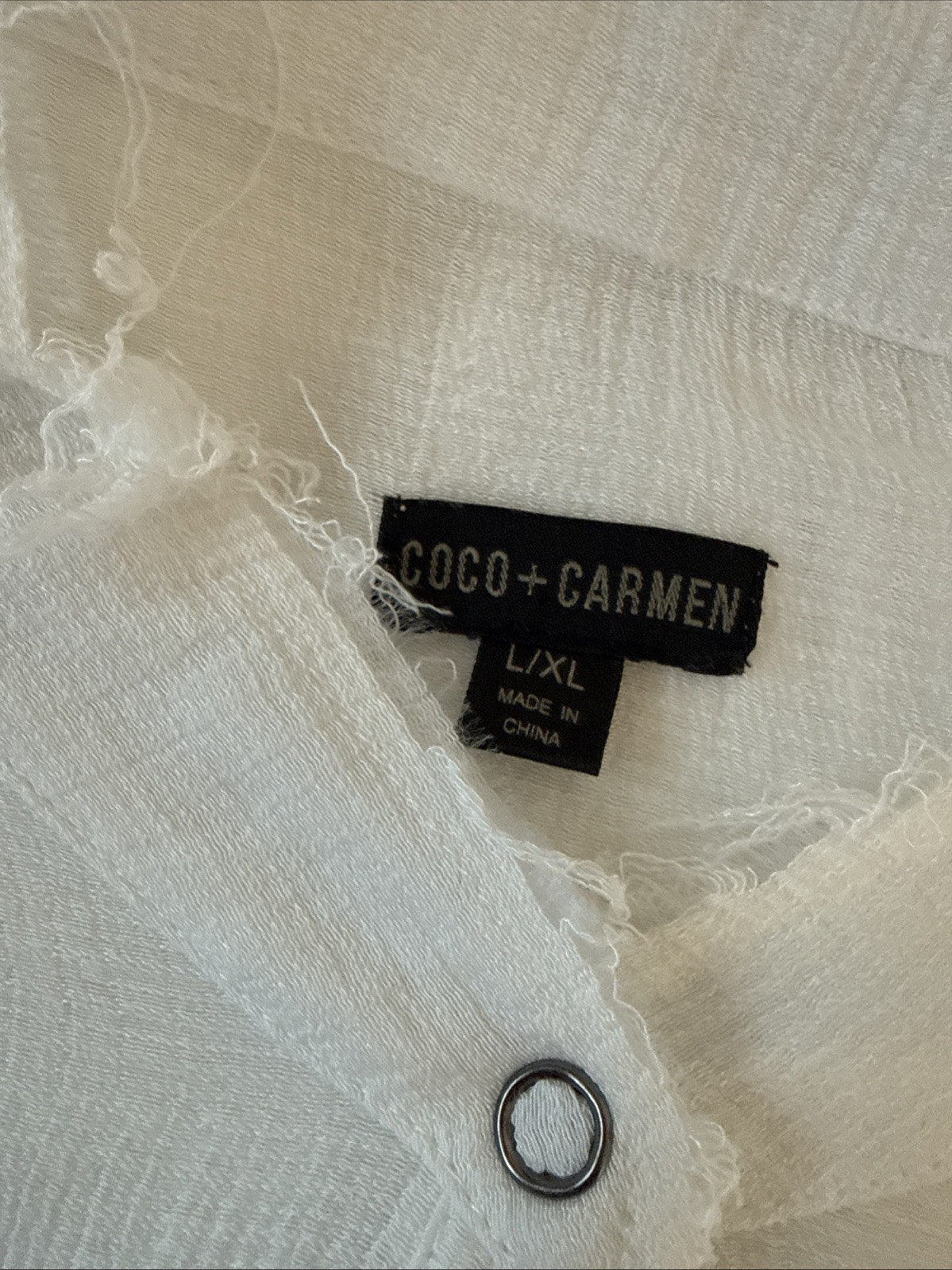 Coco + Carmen White Gauze Sheer Lightweight Raw Edges Beach Blouse Top L/XL
