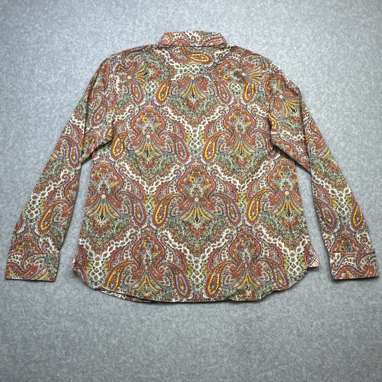 Talbots Top 10P Orange Paisley Roll Tab Flip Cuff Versatile Layer Everyday Wear
