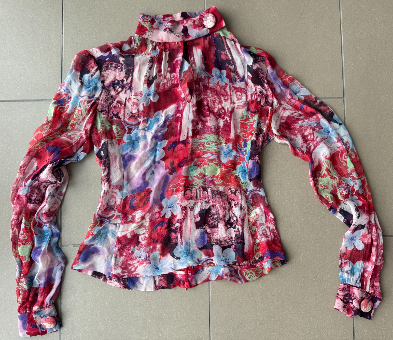 Woman’s Silk Shanghai Tang UK 6 XS Blouse w/Contemporary Chinese Silhouette -New