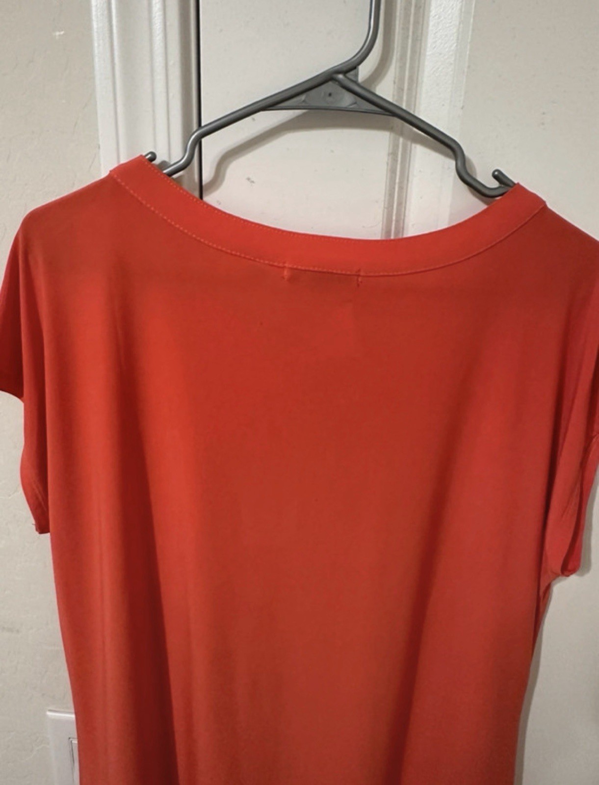 Notations Women’s Orange Solid Round Neck Grommet Short Sleeve Blouse XL