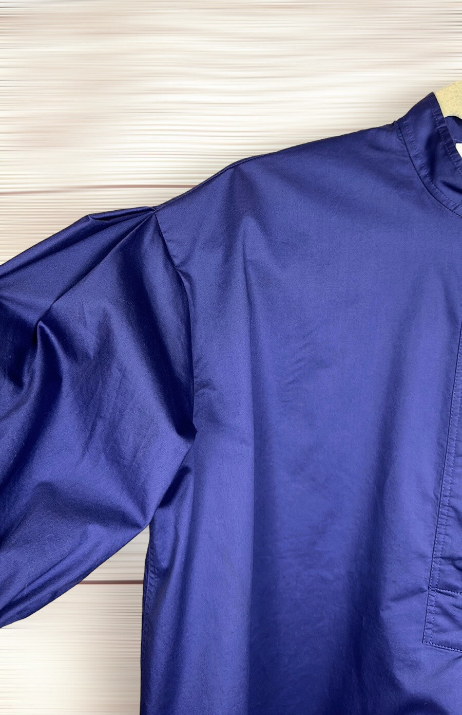 COS Royal Blue Cotton Sateen Blouse Oversized Top Smocked Bell Sleeves US 2