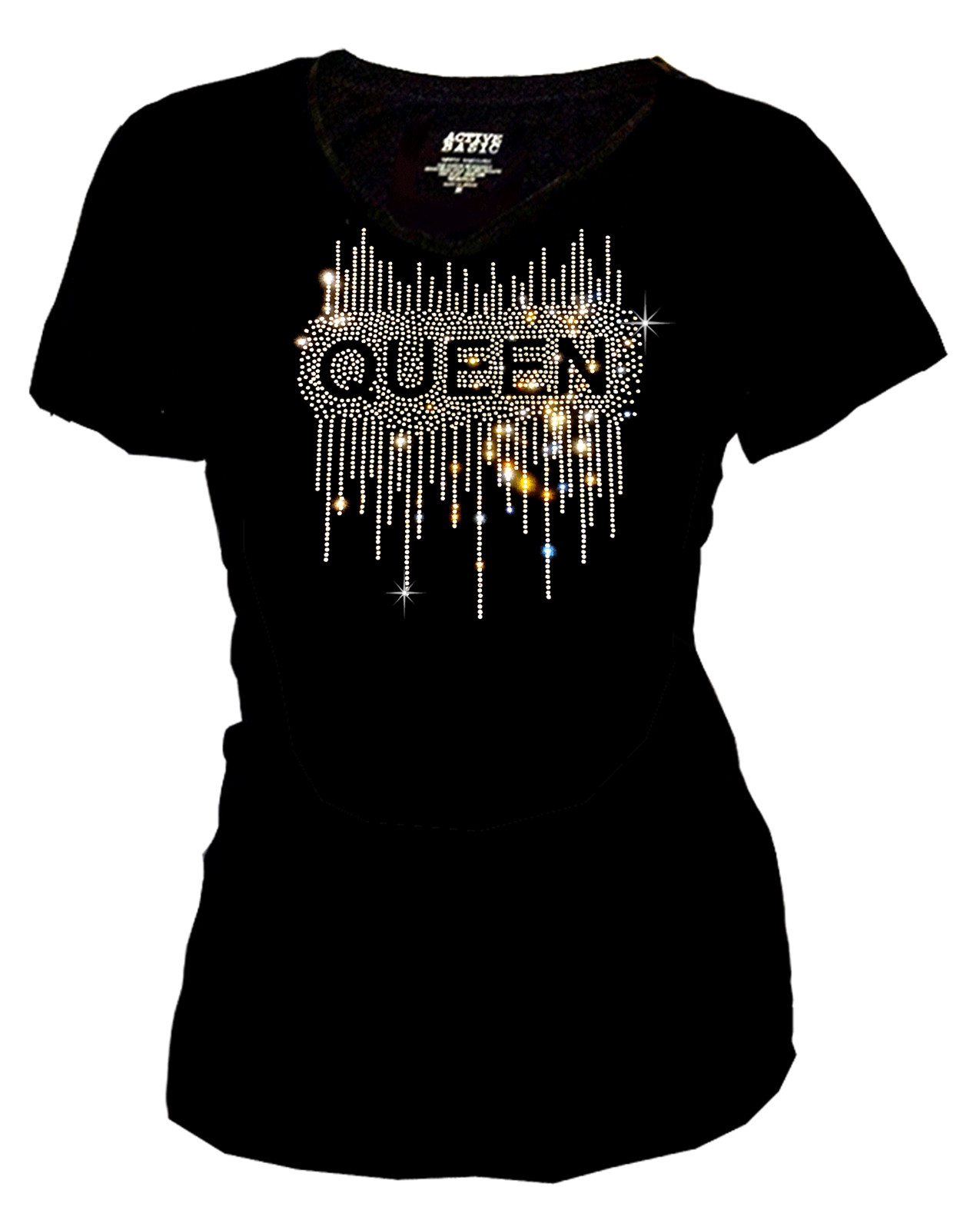 New Bling Queen Decor Women’s Tops Rhinestone Shirt, Short T-Shirt XS~4XL