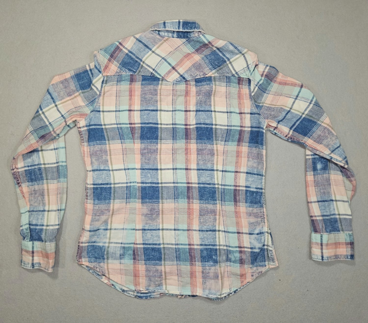 Gap 1969 Womens M Pink Blue Plaid Cotton Slim Western Snap Button Up Shirt