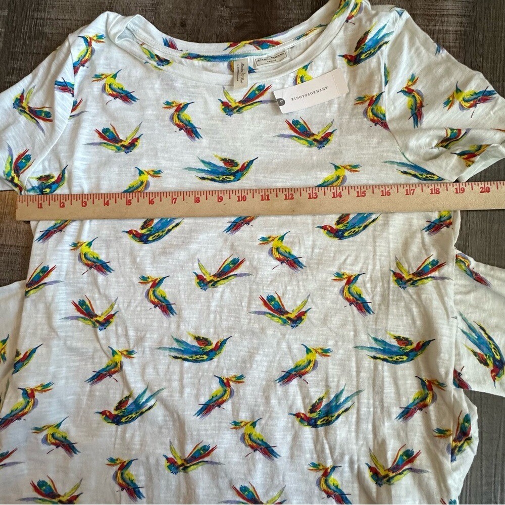 Meadow Rue Anthropologie NWT Hummingbird Tie Front Top Women Large White Multi