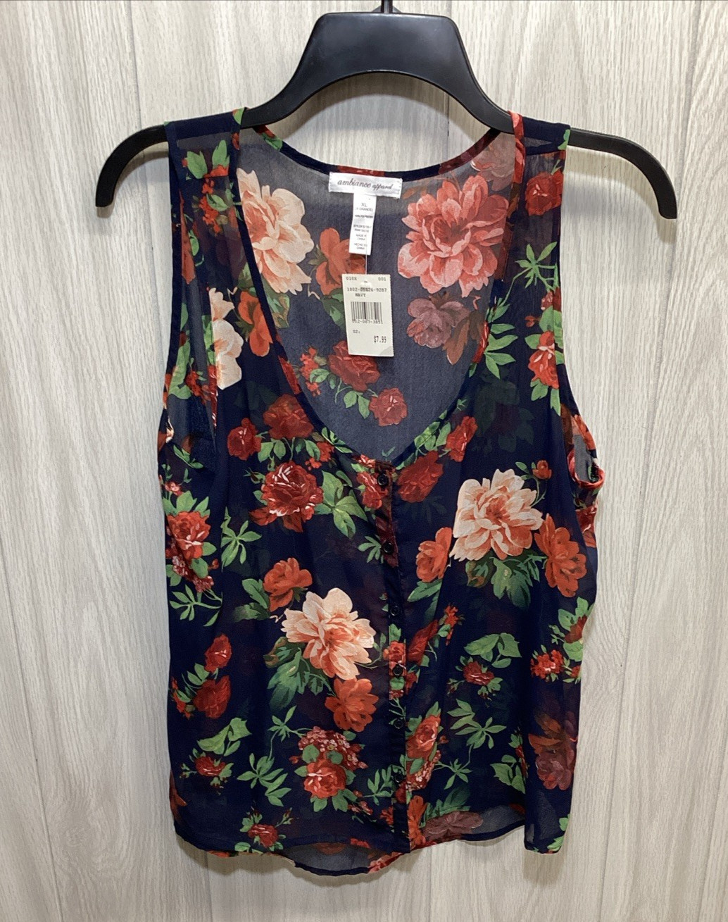 AMBIANCE APPAREL Women’s (Size XL) Sleeveless Scoop Neck Sheer Shirt Polyester