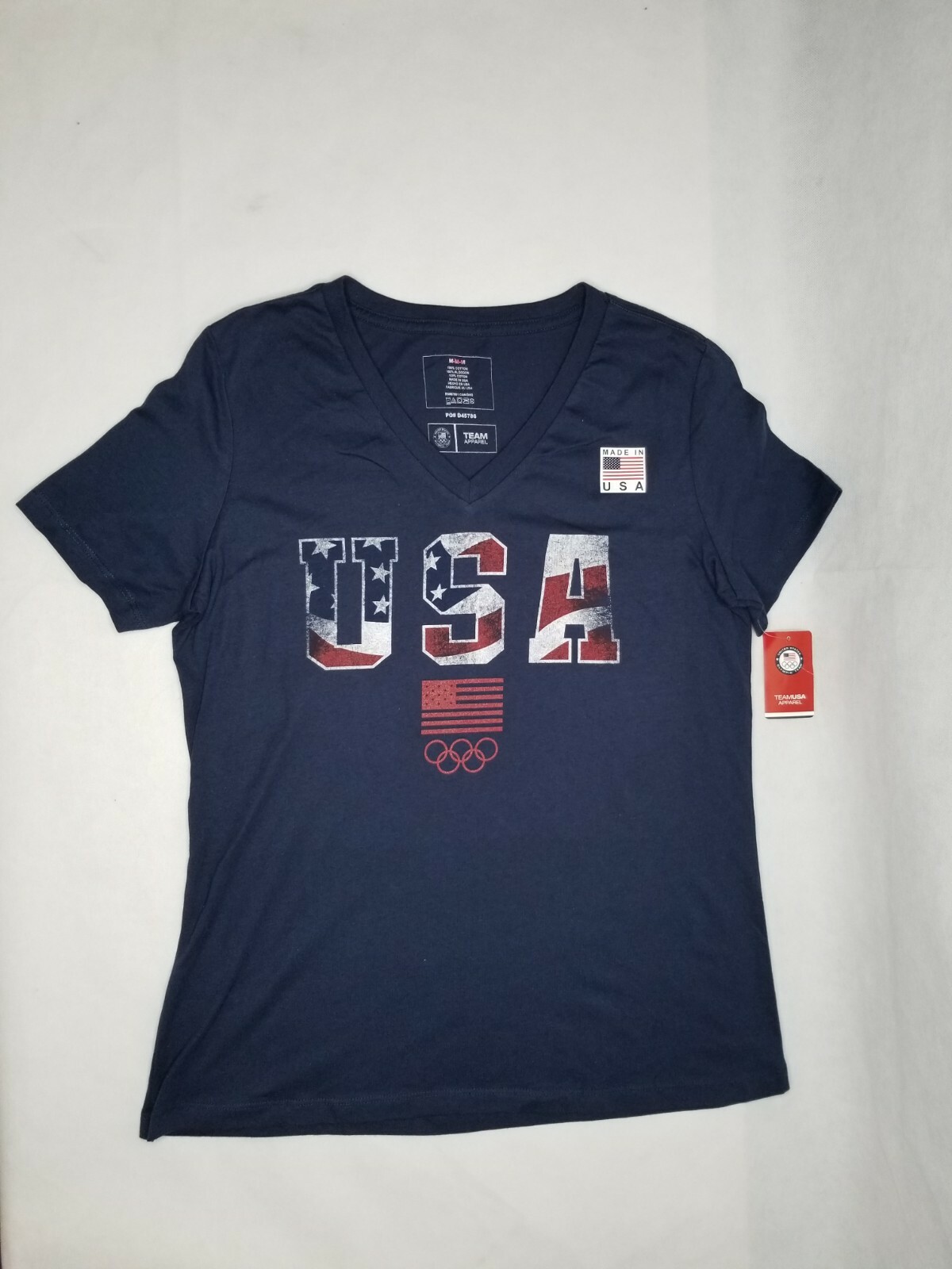 Team USA Olympic Women’s V Neck T-Shirt Navy Blue Medium New With Tags CA3