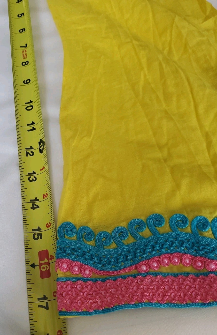 TAJ by Sabrina Crippa Small Plunge Multicolor Beaded V-neck Boho Blouse #035