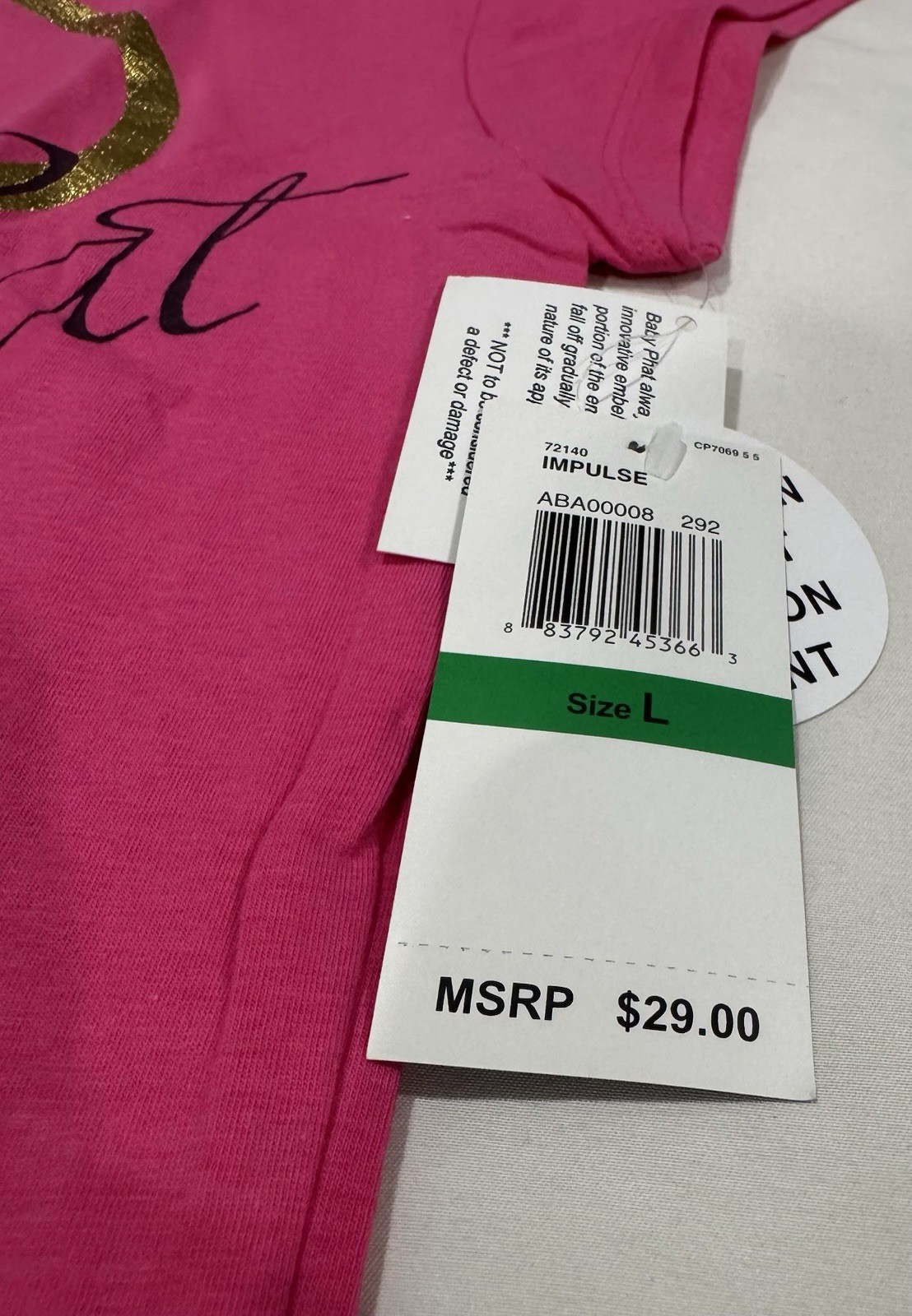 Baby Phat Jean CO Hot Pink Short Sleeve Shirt Size L NWT