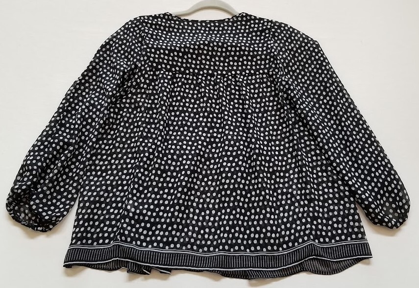 Max Edition Blouse Women’s Large L Black White Polka Dots Long Sleeves Sheer Top