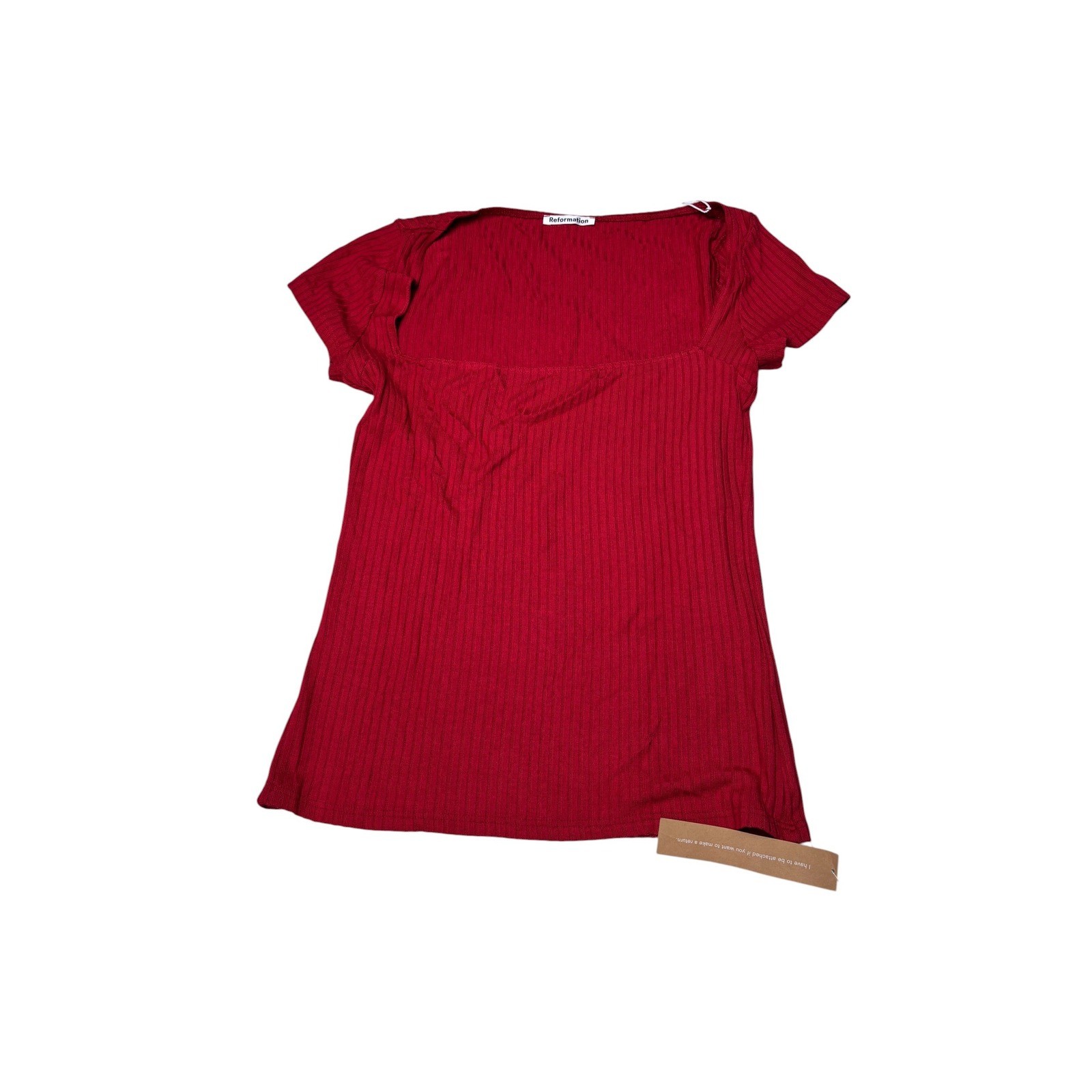 NWT Reformation Bardot Top Lipstick Red Ribbed Square Neck Short Sleeve Womens M