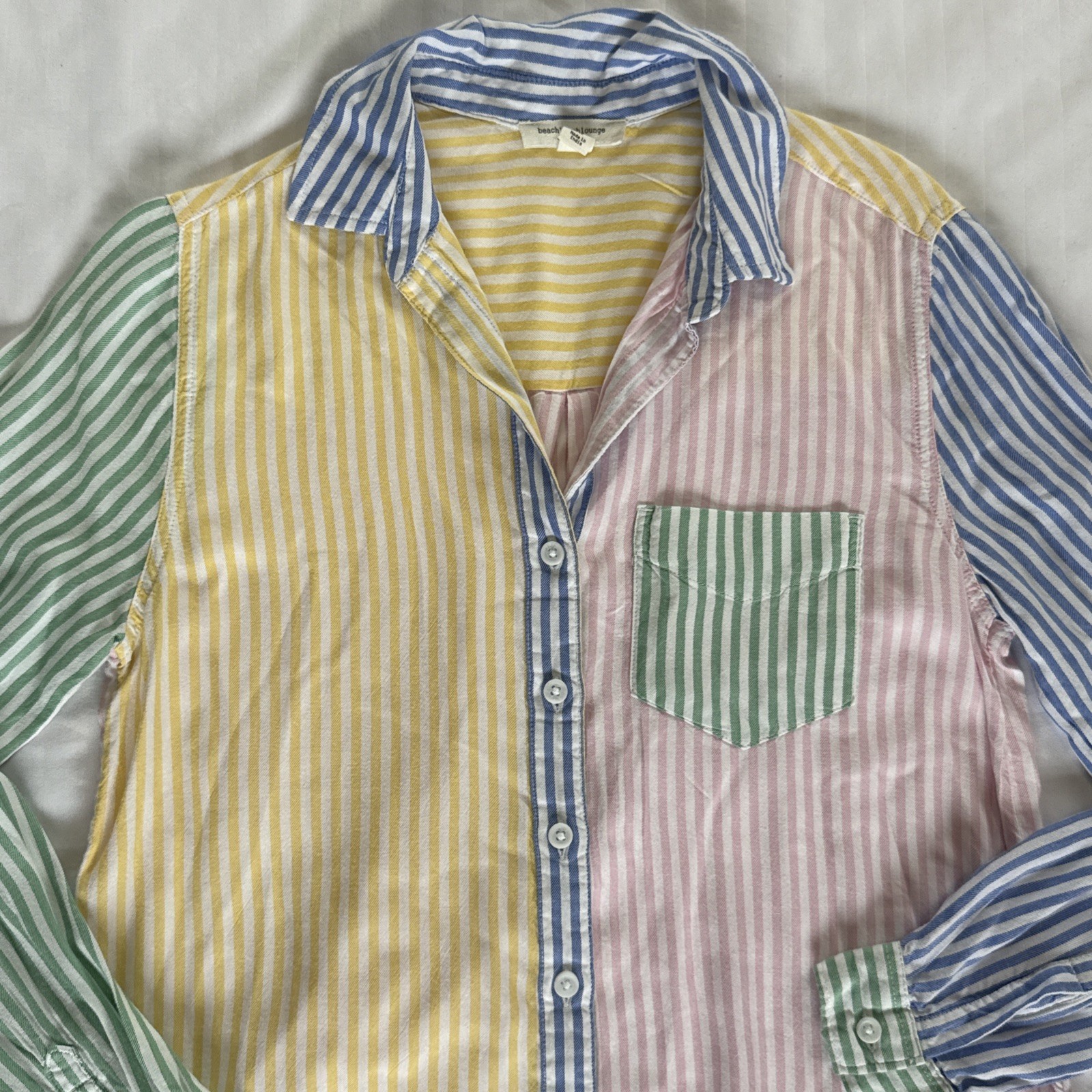 Beach Lunch Lounge Womens Top X-Small Stripe Button Up Lyocell Blend Preppy