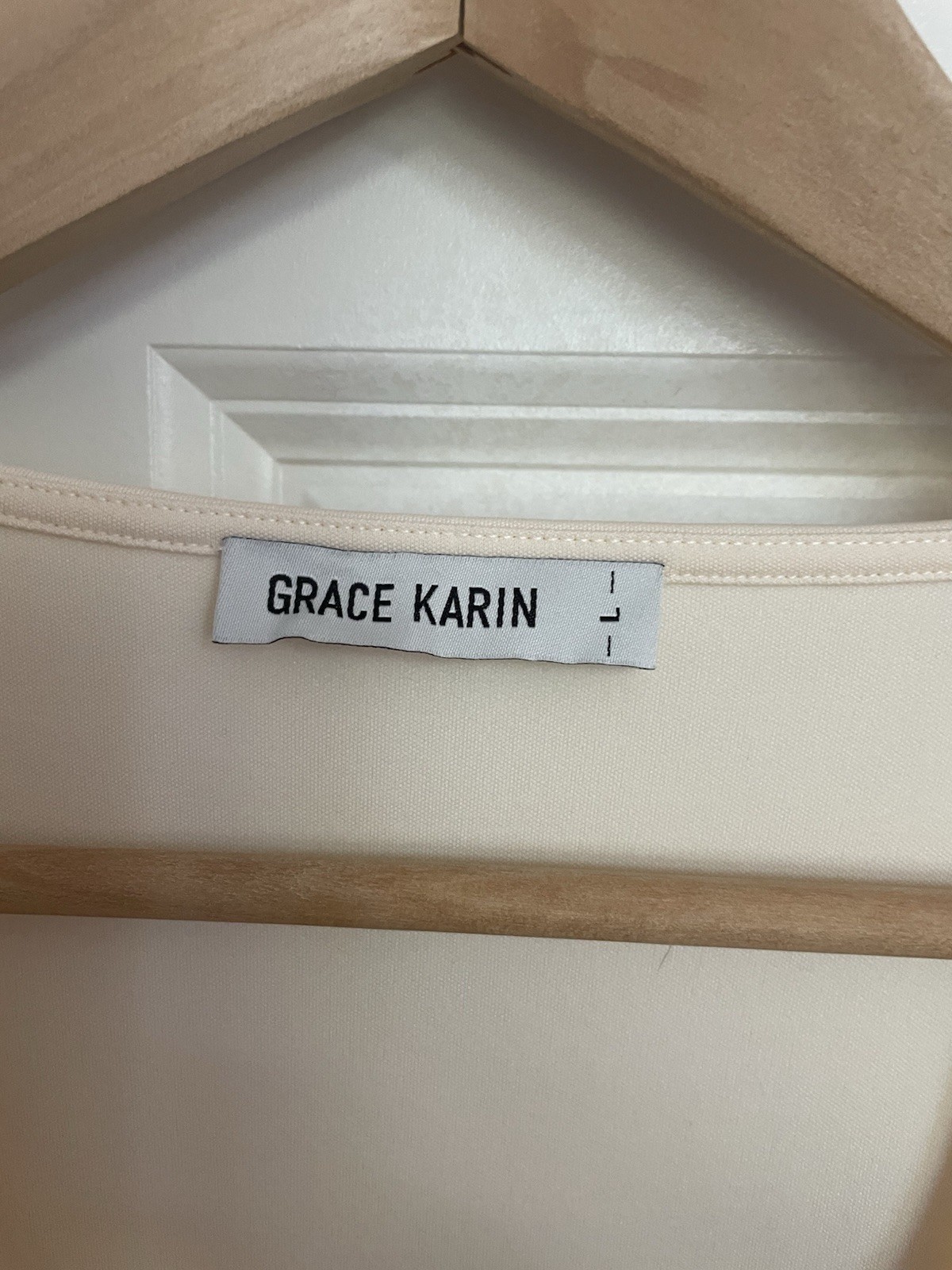GRACE KARIN Vanilla Faux Wrap Blouse with Chiffon Split Sleeves Sz L Ivory Cream