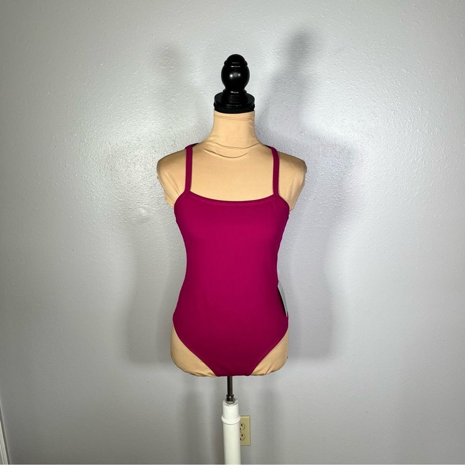 NWT lulus Hot pink ribbed square neck stretch bodysuit M Barbiecore going out