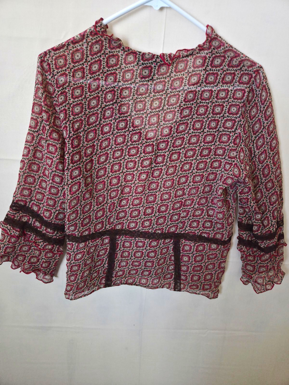 Vintage The Limited 100% Silk Ruffle Neck Blouse Medallion Mosaic Print M 184