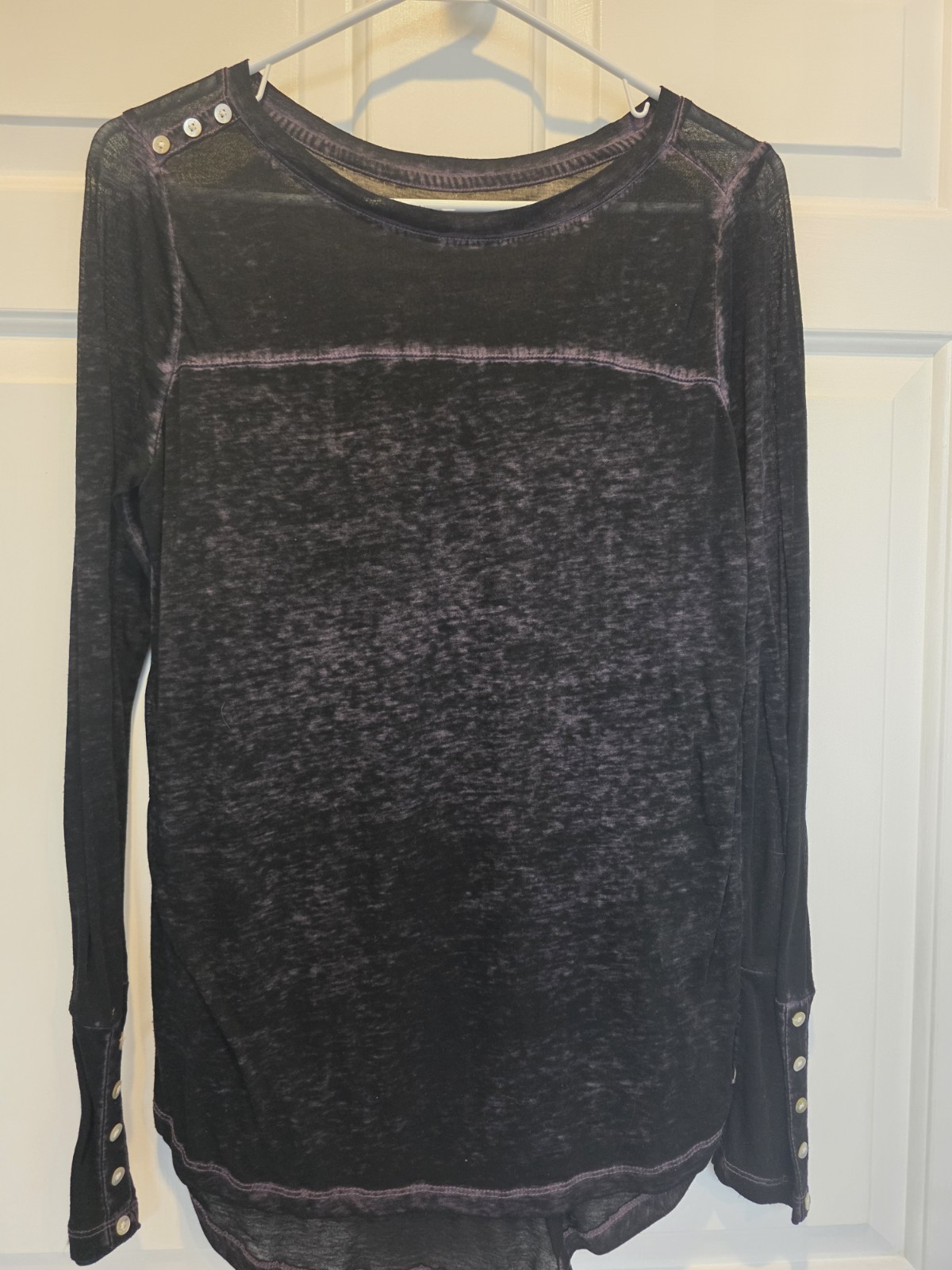 Jag Womens Size S Black Lilac Burnout Sheer Long Sleeve T-Shirt Y2K Grunge Goth