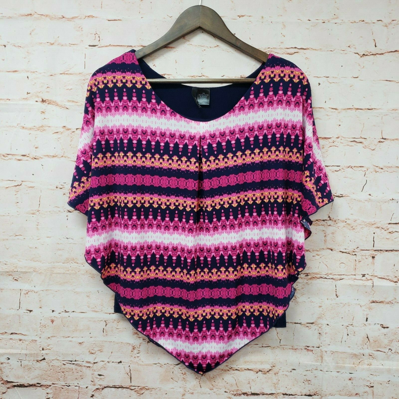 New Directions Womens Butterfly Top Sz Petite M Multi Asymmetrical Blouse
