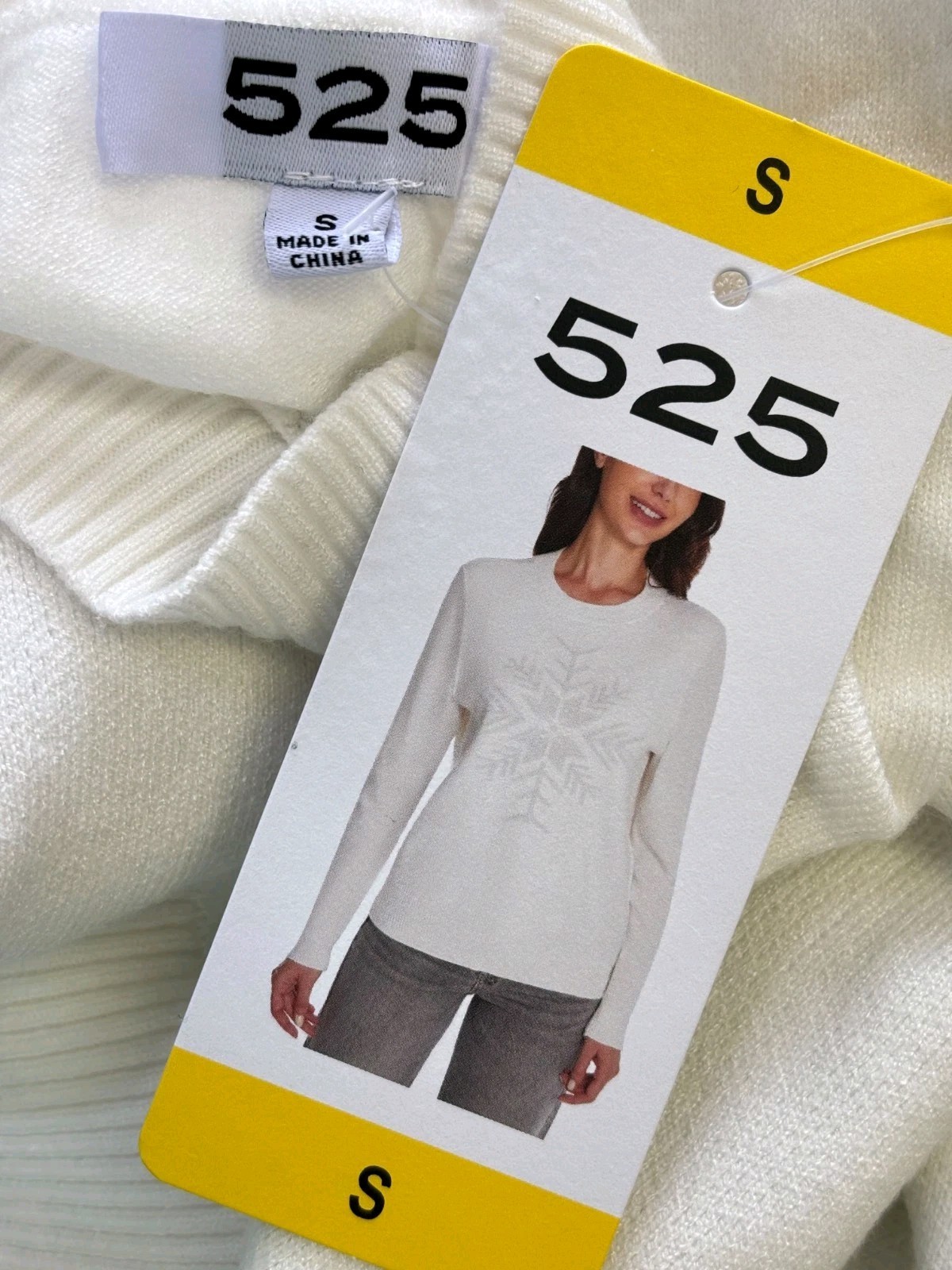 525 America Womens Round Neck Long Sleeve Pullover Sweater Top Ivory Size S NEW
