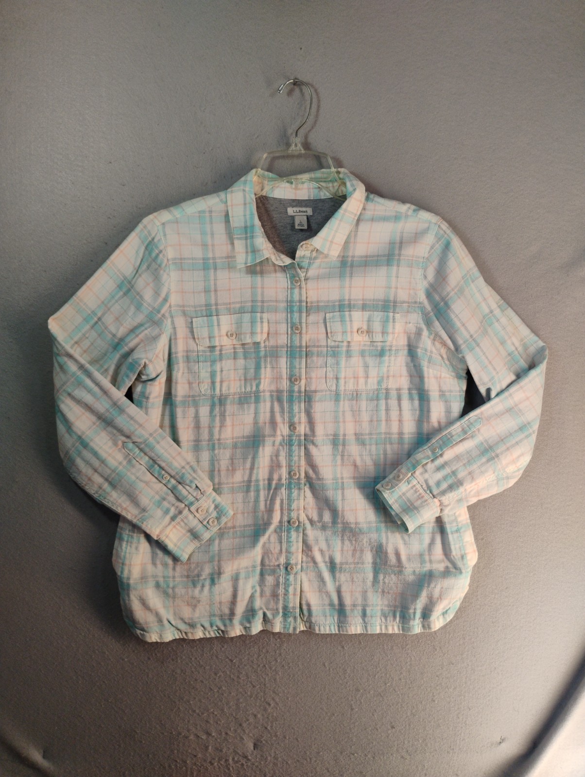 LL Bean Womens Top Large Blue Plaid Long Sleeve Lined Collared Button Up VTG Y2K