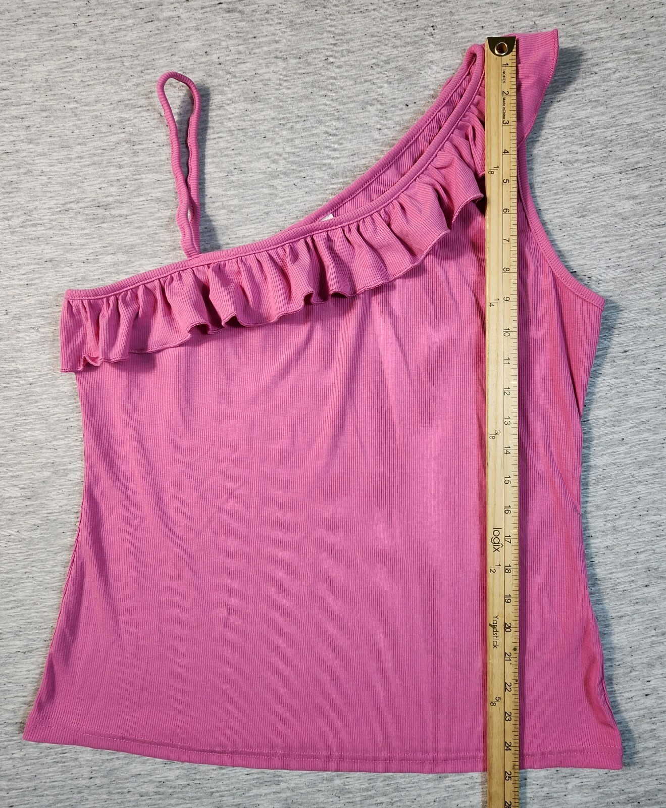 Bodycon Camisole One Shoulder Strap Blouse Rib Knit Ruffle Tank Womens Size 2XL