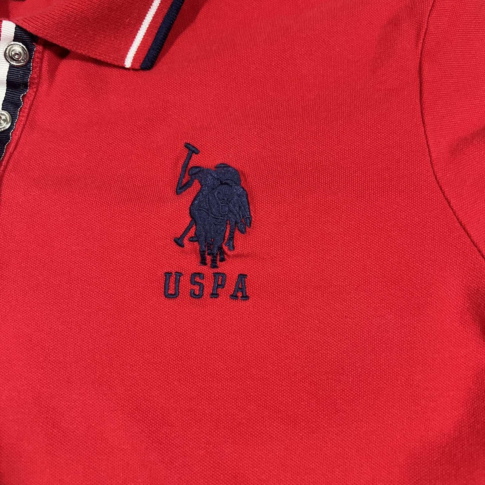 U.S. Polo Assn. Polo Shirt Women’s XL Red Snap Button USPA Logo Embroidered Polo