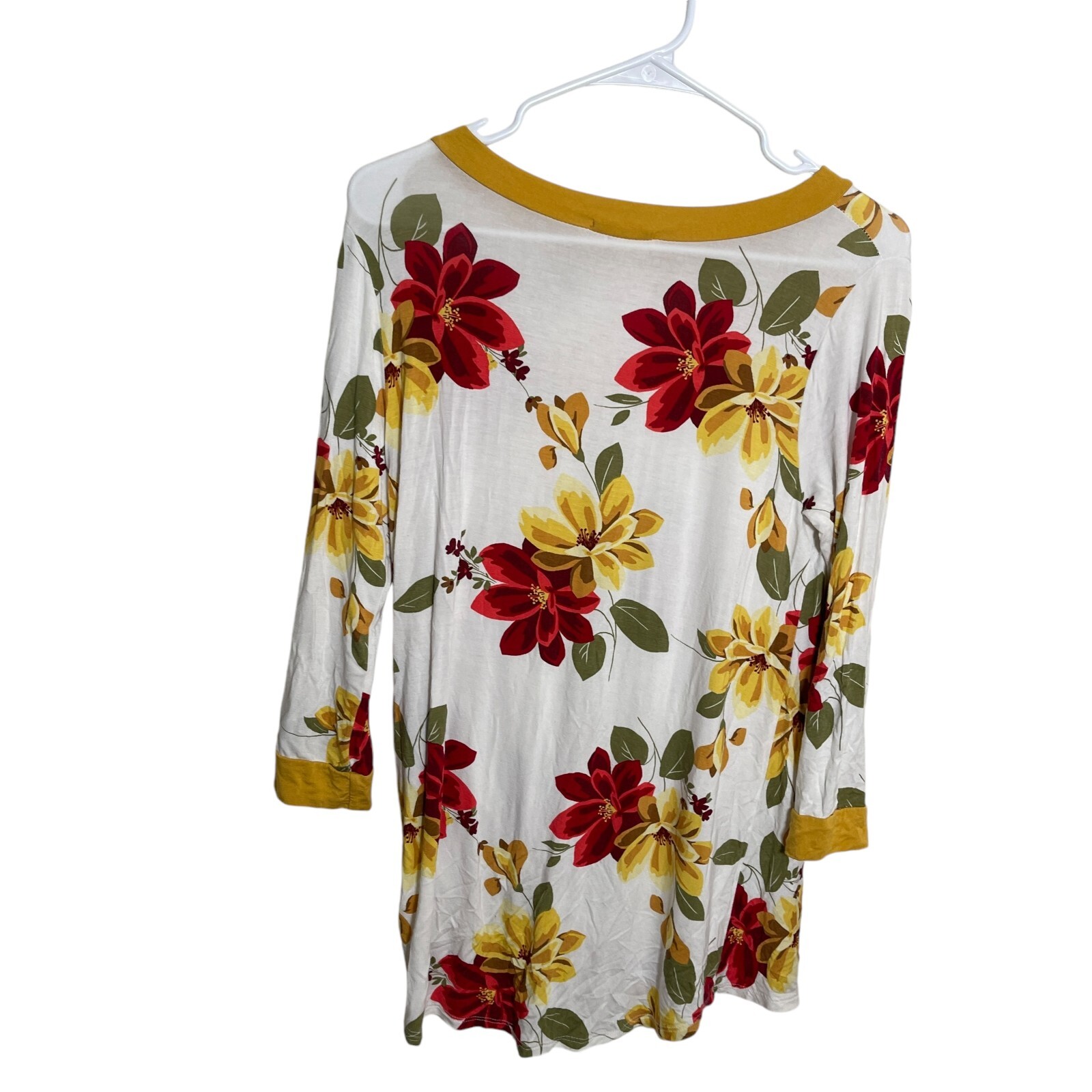 Oddy Blouse Women’s Small White Colorful Floral Round Neck Casual Boho Top