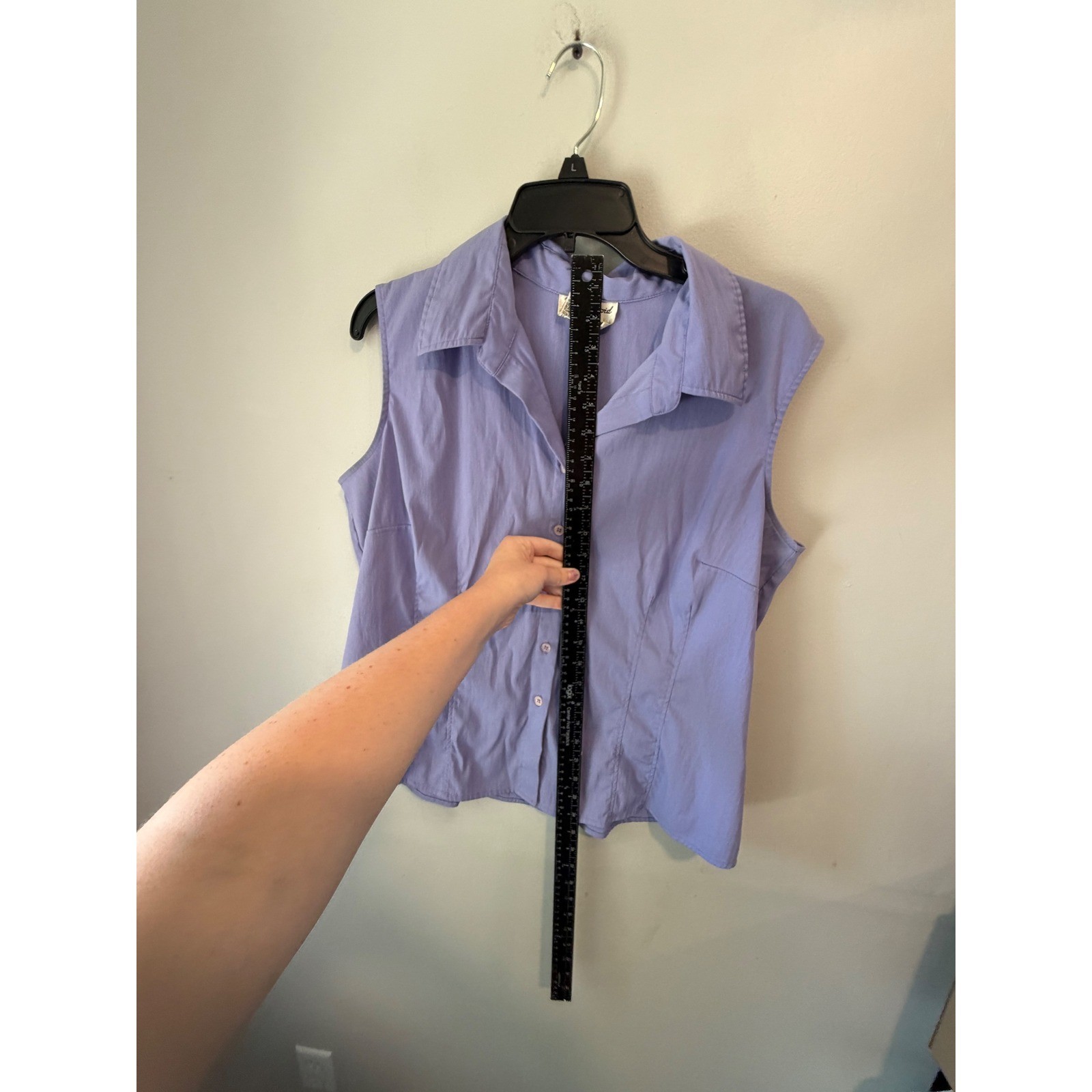 Fred David Stretch Sleeveless Button Down Shirt Purple Lavender Large A2U653