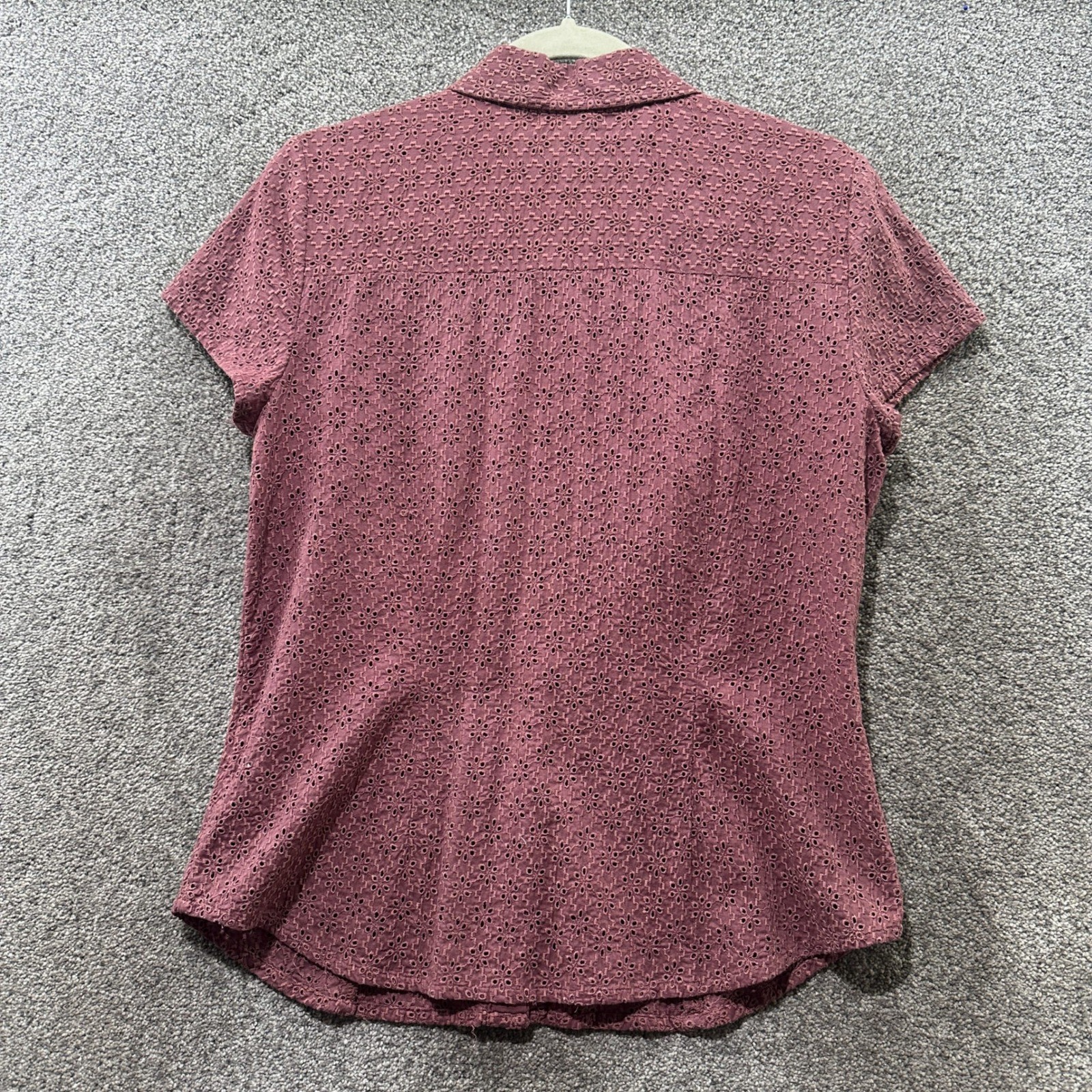 Y2k Cute Options Eyelet Short Sleeve Button Up Top Women Small Mauve Pink Cotton