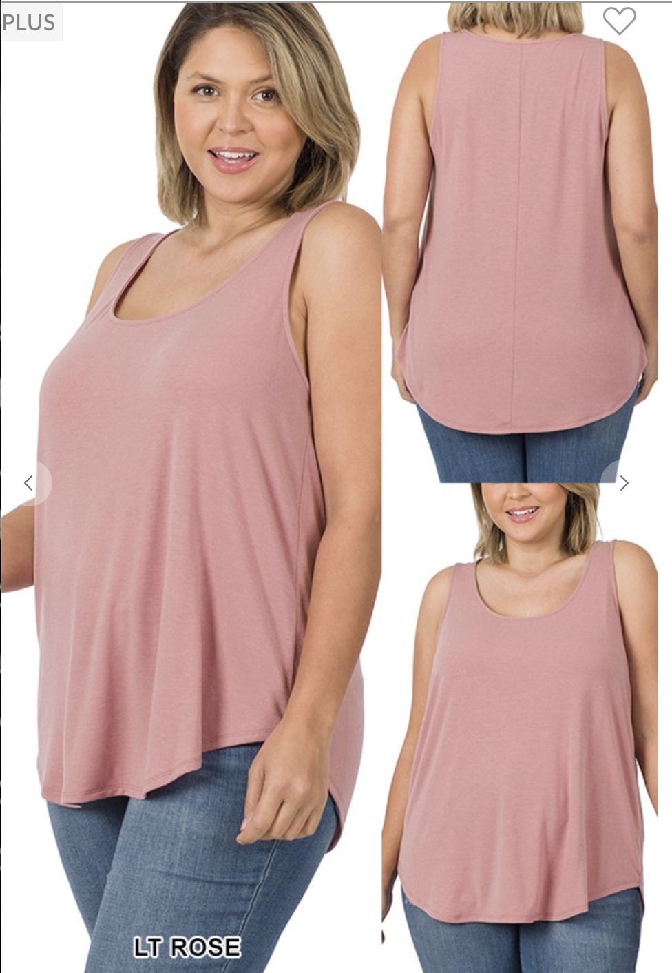 ZENANA 2100 Sleeveless Tunic Tank Top Crescent Hem Relaxed Fit