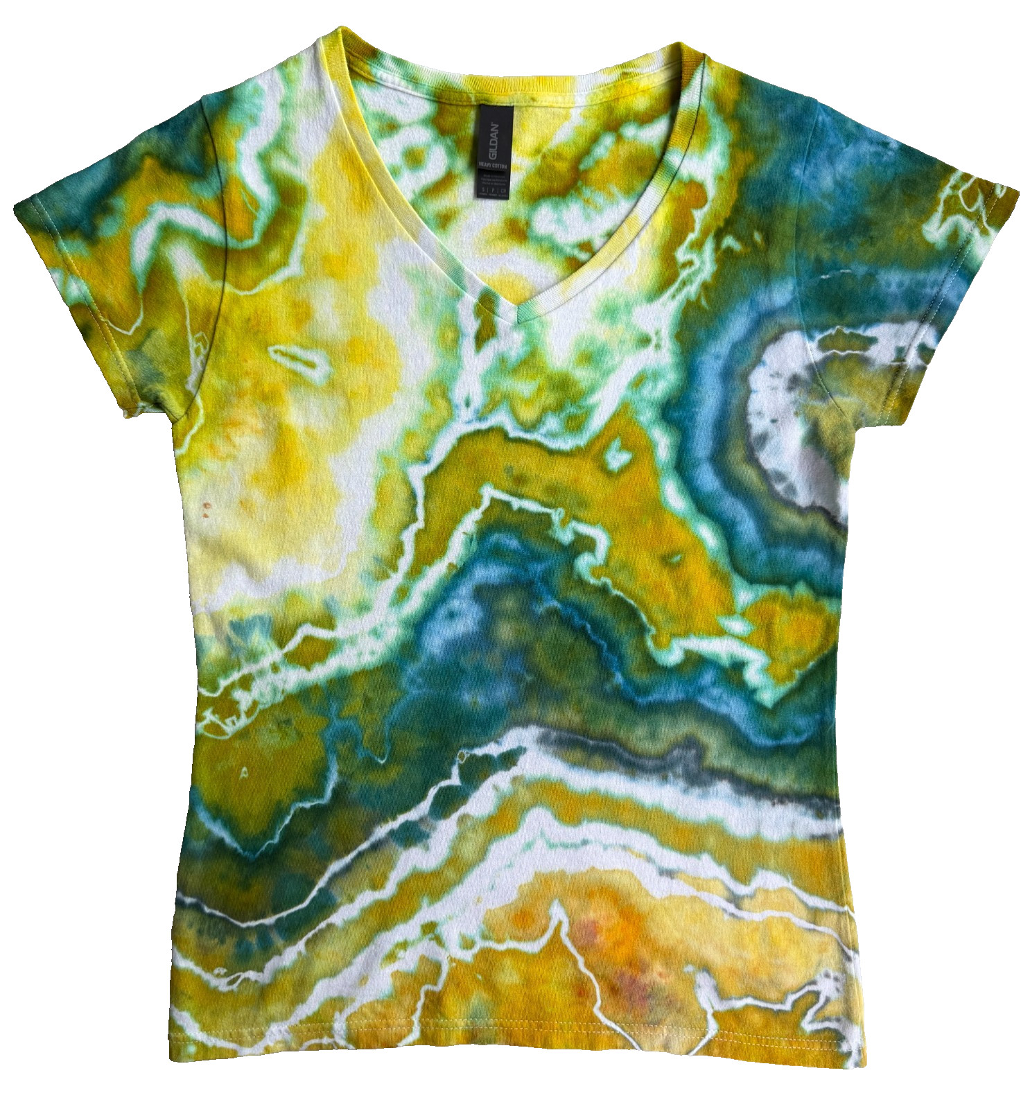 NEW Geode Ice Tie Dye T-Shirt, Women’s Small SS V Neck Acid Yellow Marble