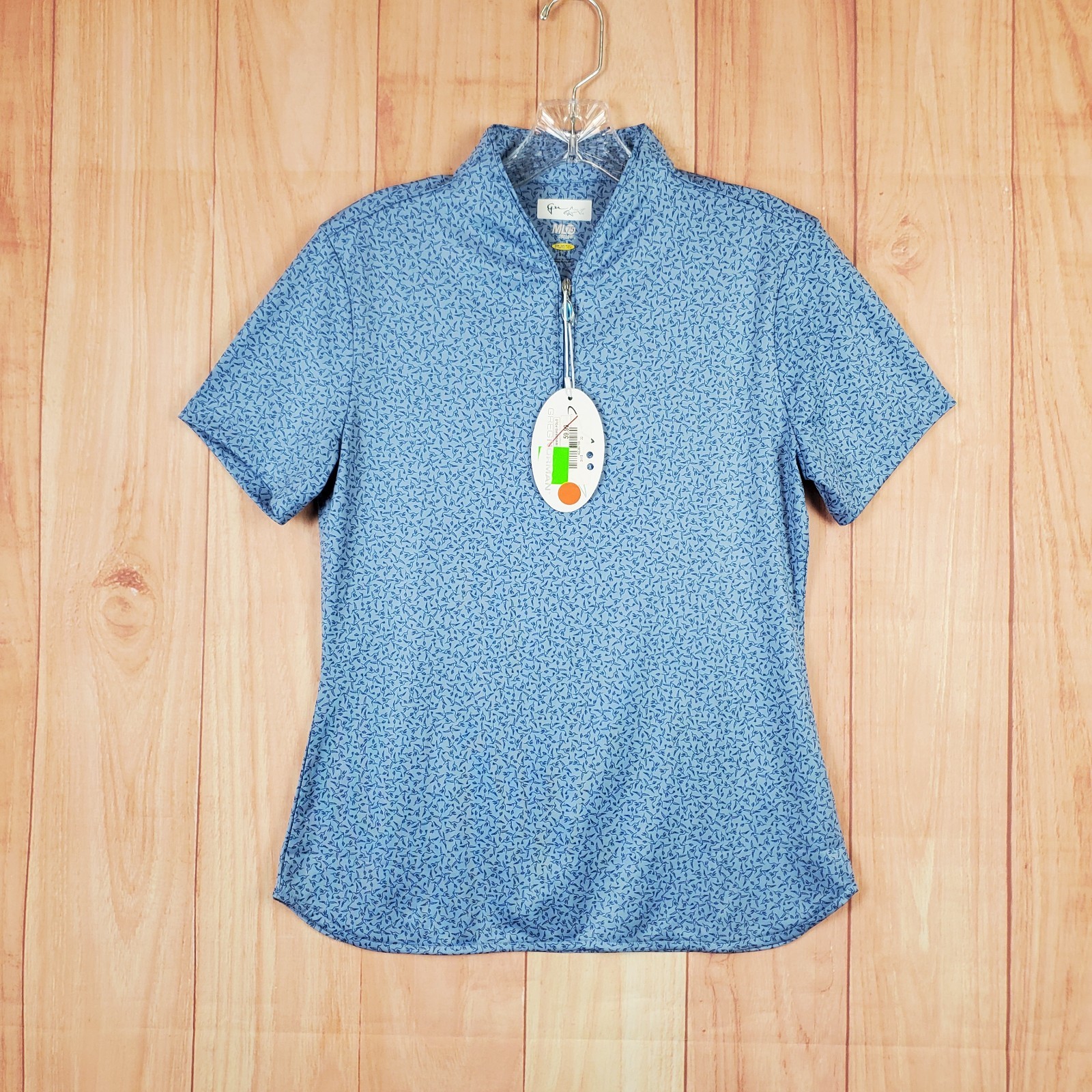 Greg Norman ML75 2Below Polo Shirt Womens S Blue Hummingbird Tulip Collar Golf