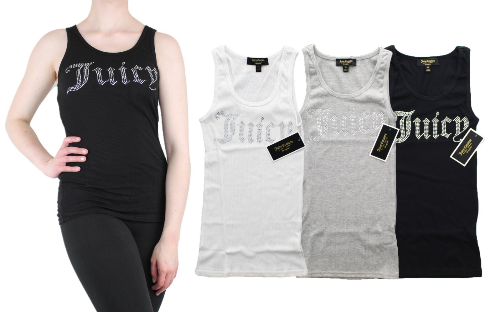 Juicy Couture Tank Top Women’s Gothic Crystal Logo Ribbed Sleeveless Shirt