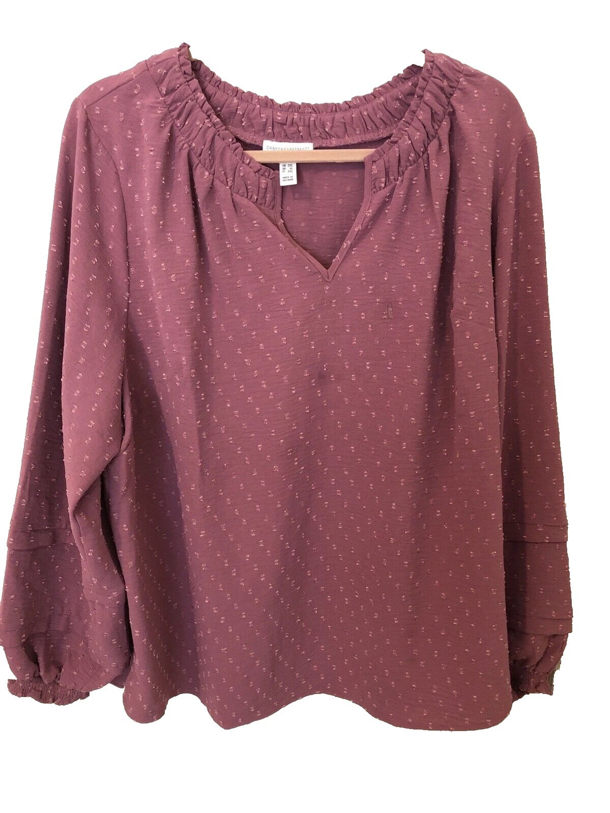Denim & Co. Canyon Retreat Clip Dot Split Neck with Balloon Sleeve Shirt Antique