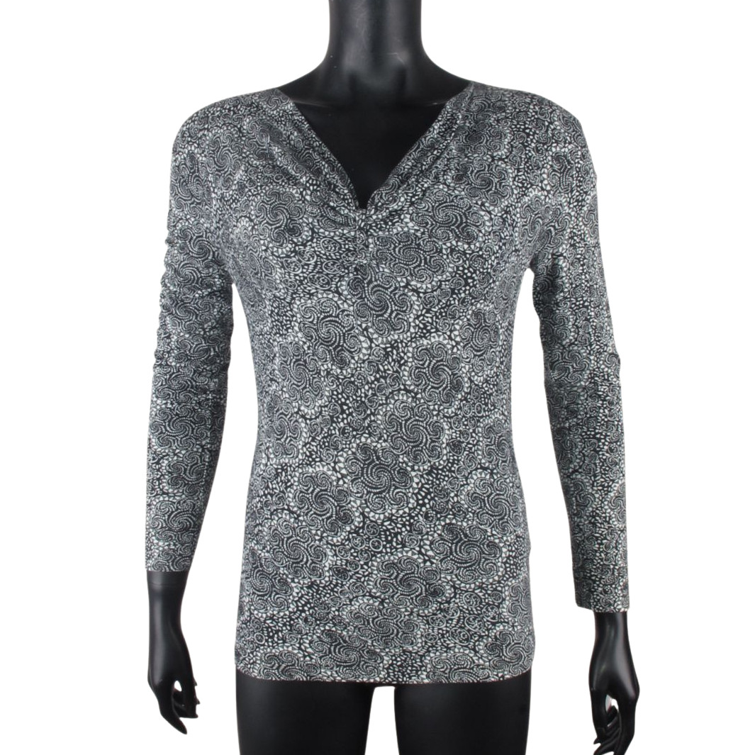Marimekko Mika Piirainen Waterfall Neck Stretch Blouse Black White Top S